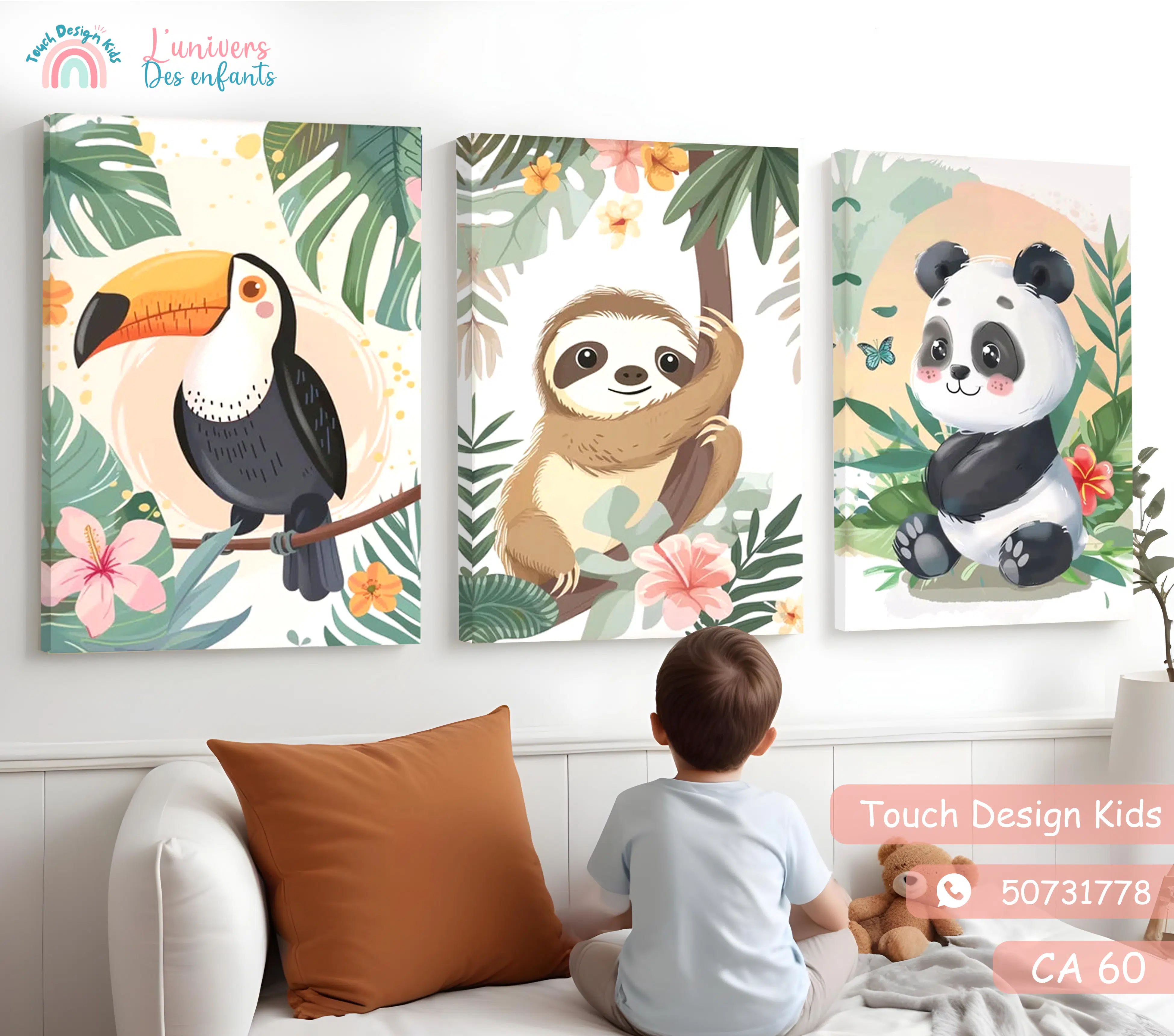 Série de 3 Tableaux en Toile - Little tropical forest