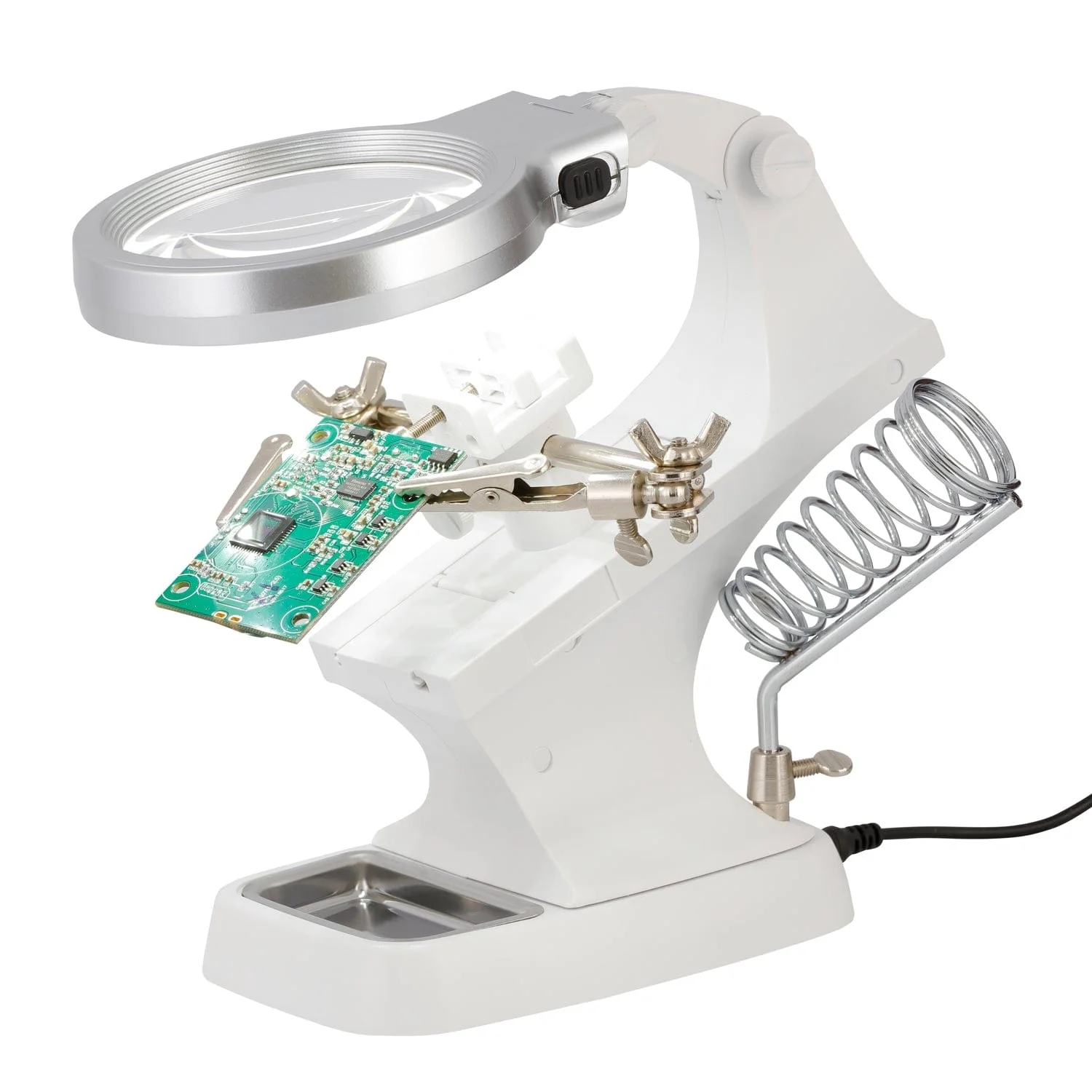 Support de circuit imprimé multifonction AmScope avec loupe 3×/4,5× et éclairage LED
