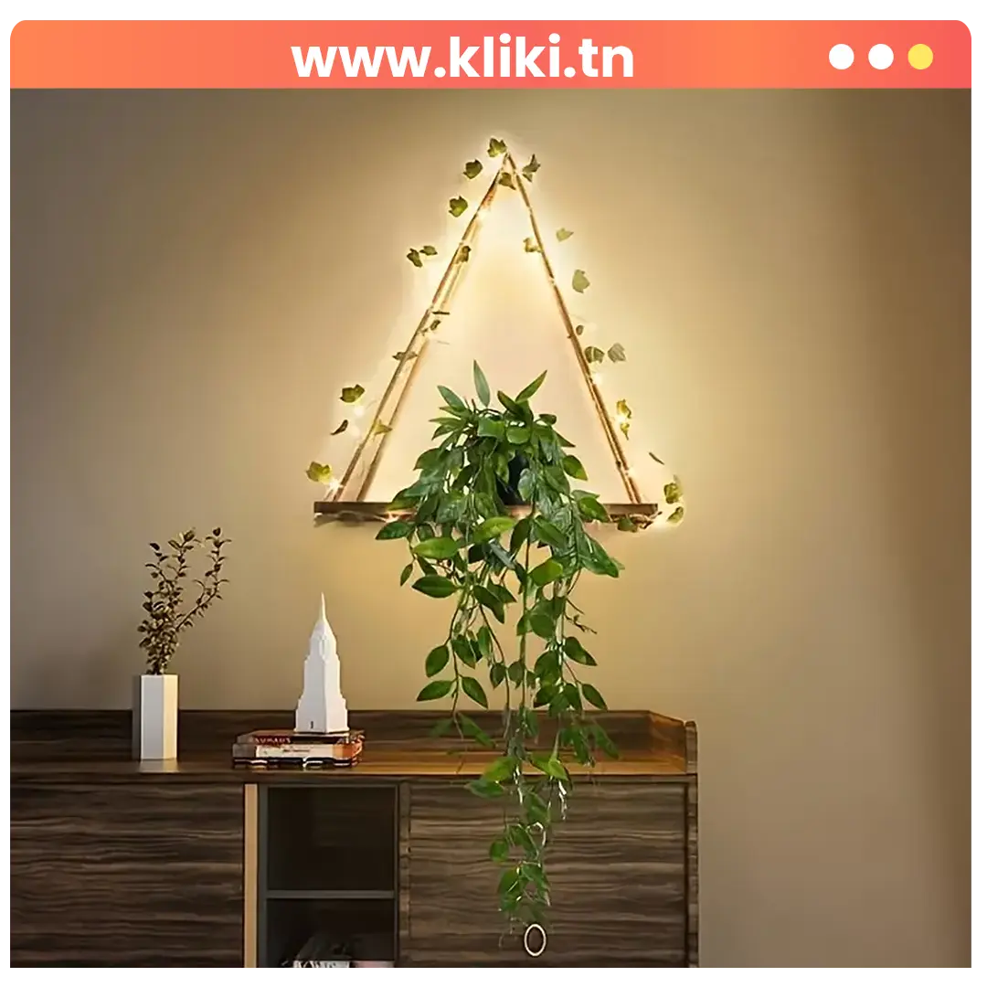 Étagère Lumineuse LED en bois Naturelle avec corde de jute