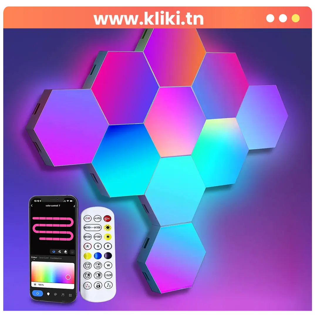 Applique Murale Hexagonale Intelligente RVB - 8 Piéces