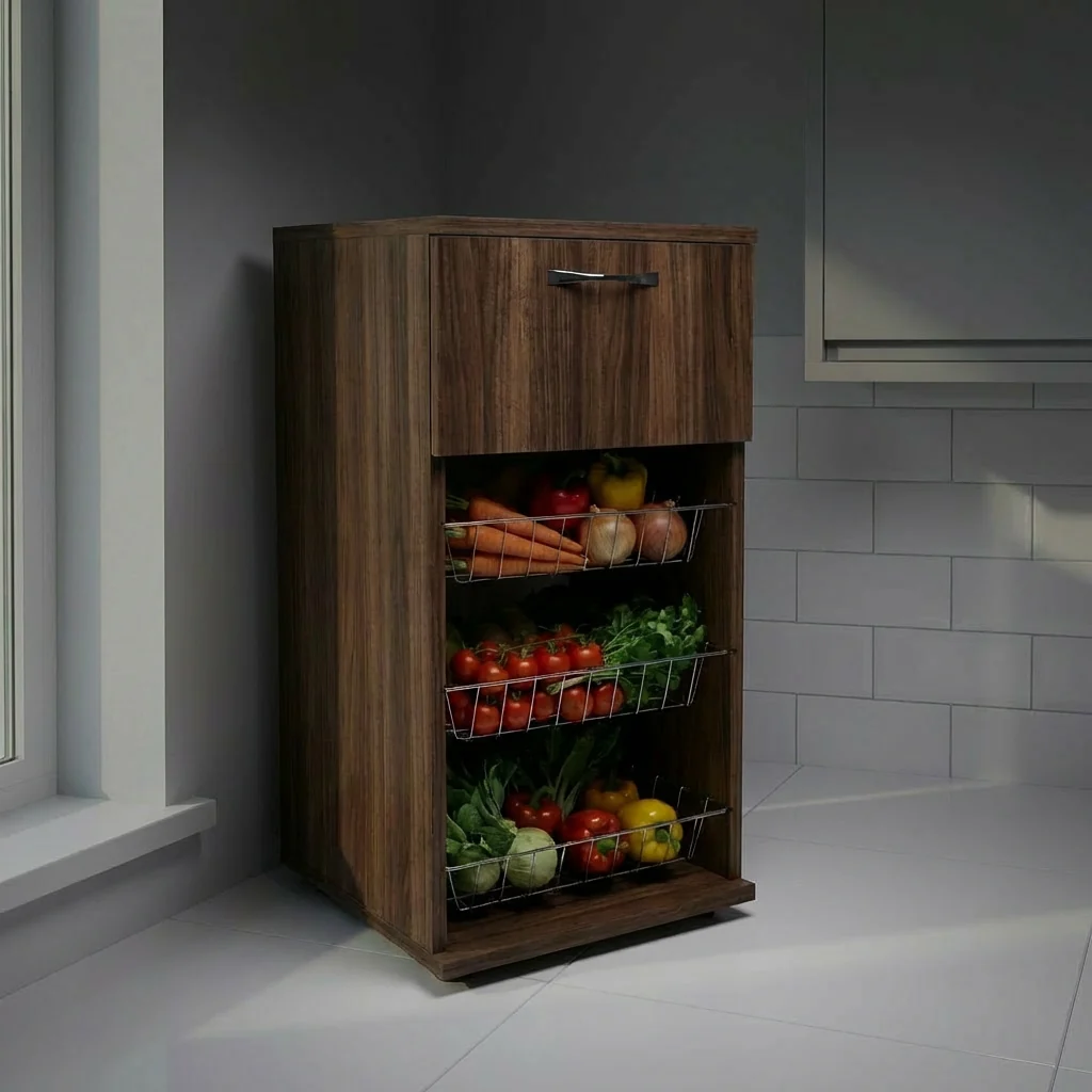 Meuble Porte-Légumes en Bois avec Tiroir & Paniers
