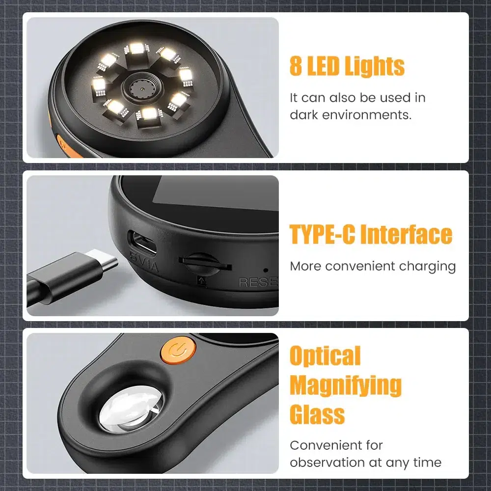 Dermatoscope Numérique Sans Fil 500 × – Analyseur Peau & Cuir Chevelu, Capteur 2 MP, Écran IPS 2″, 8 LED, USB‑C