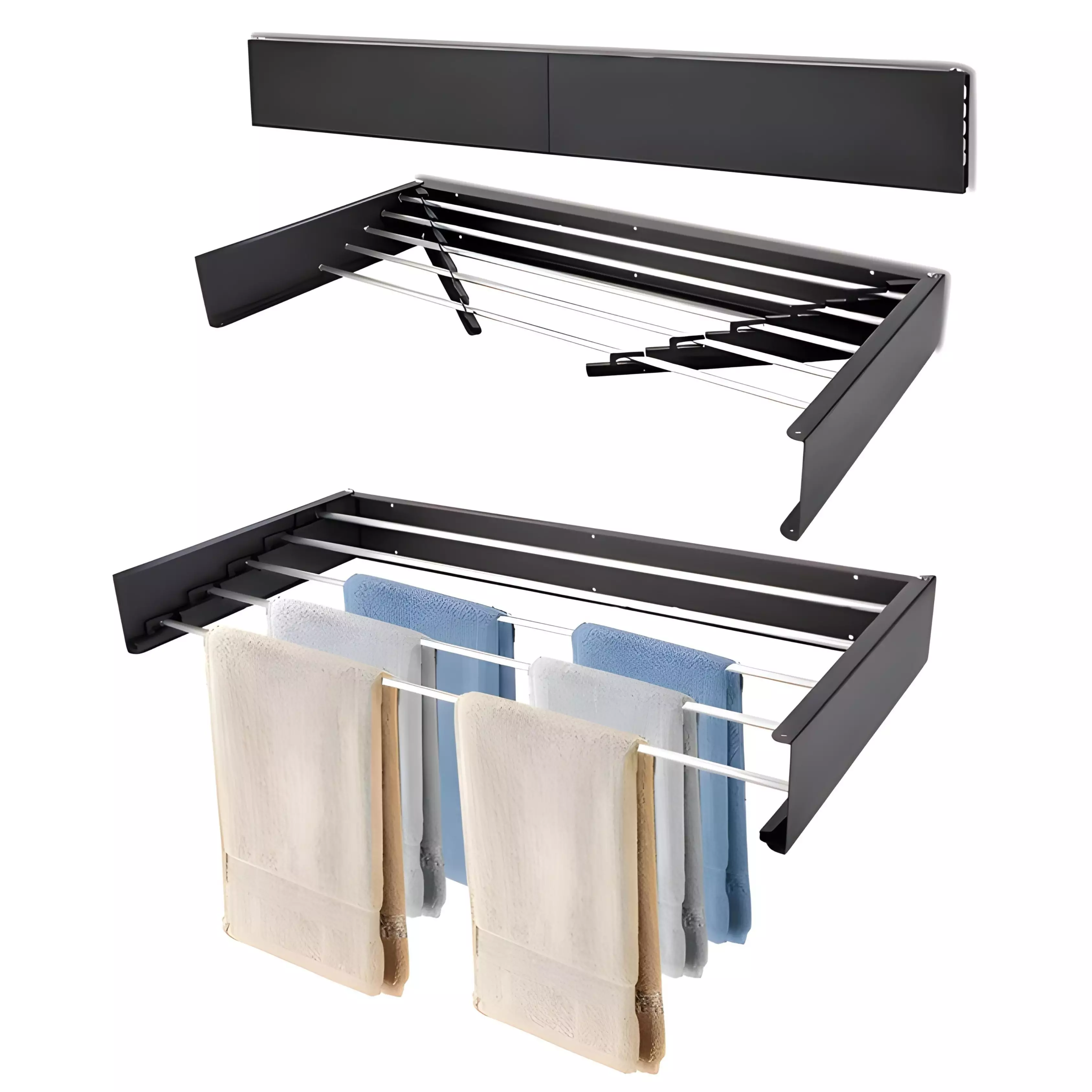 Seche Linge Mural Rabattable Noir Metal & Aluminium