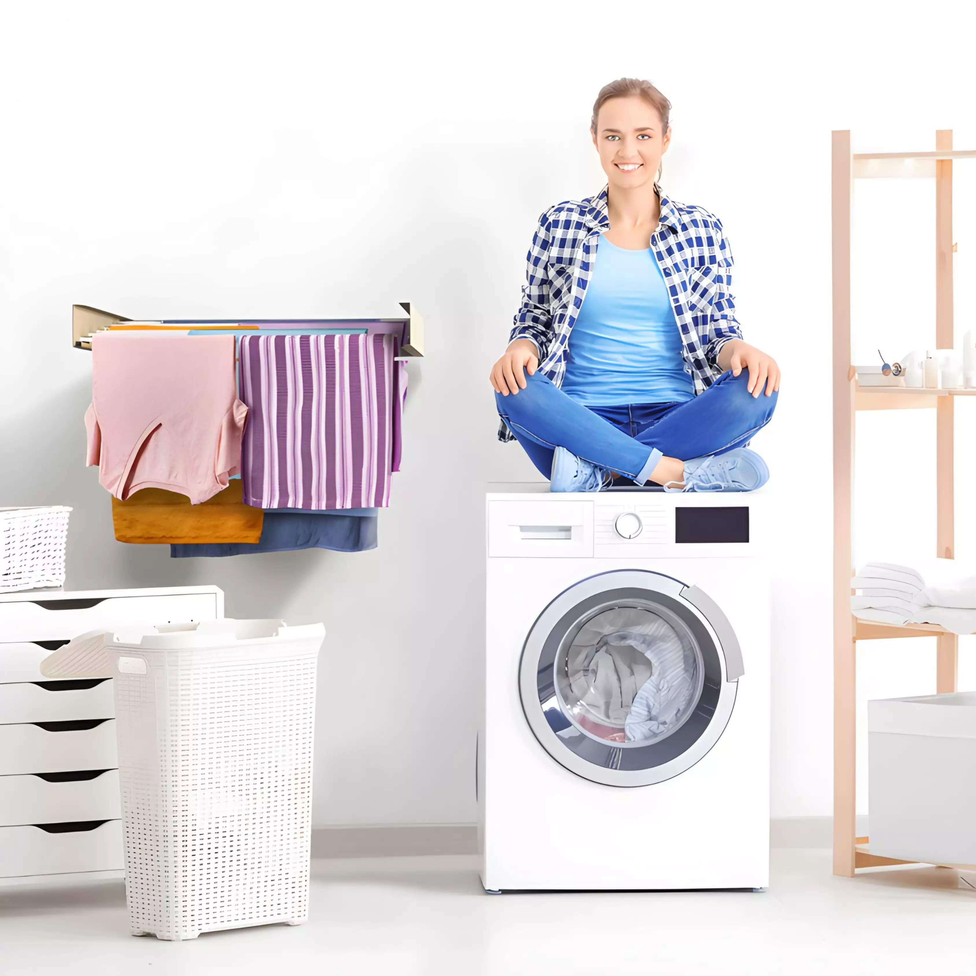 Seche Linge Mural Rabattable Noir Metal & Aluminium