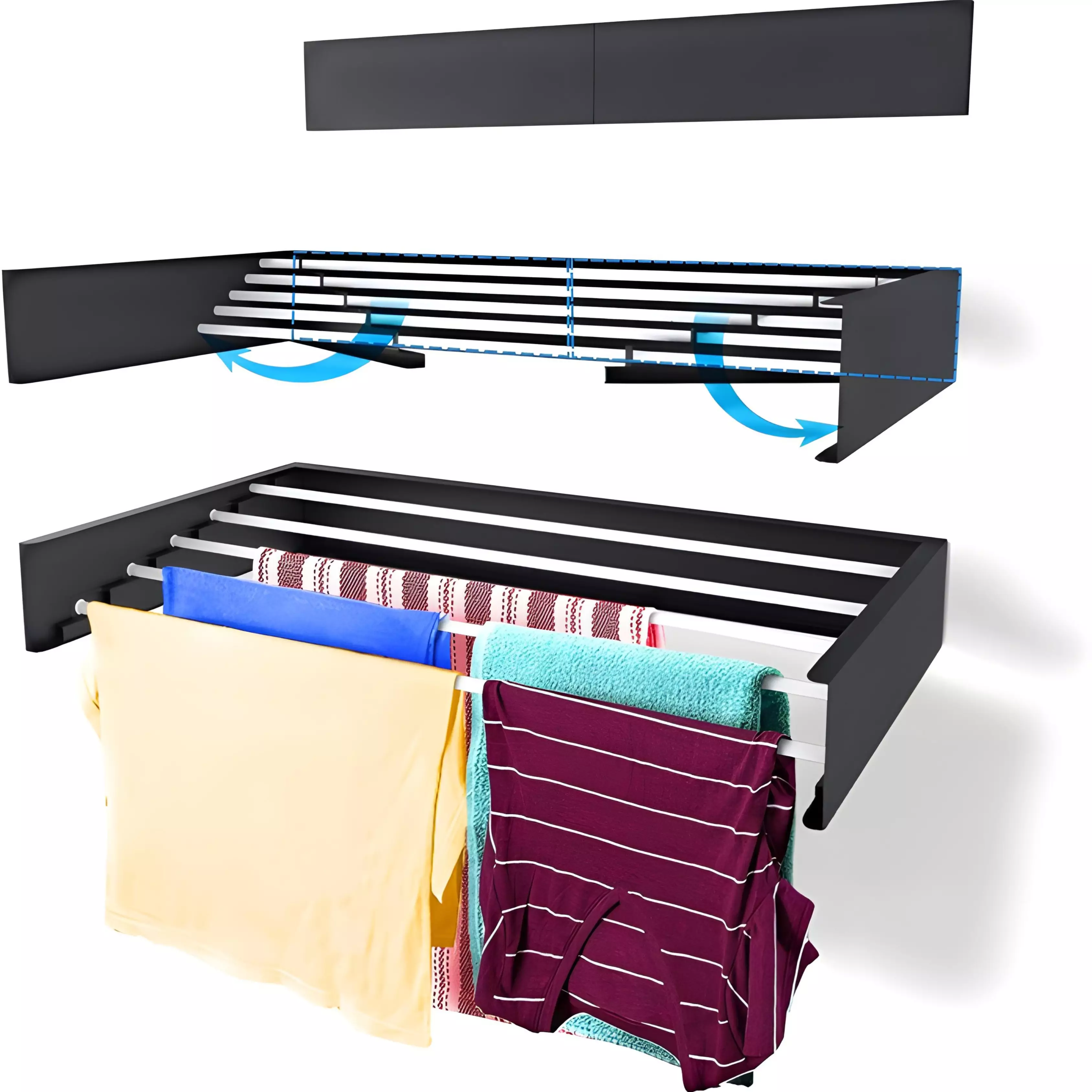 Seche Linge Mural Rabattable Noir Metal & Aluminium