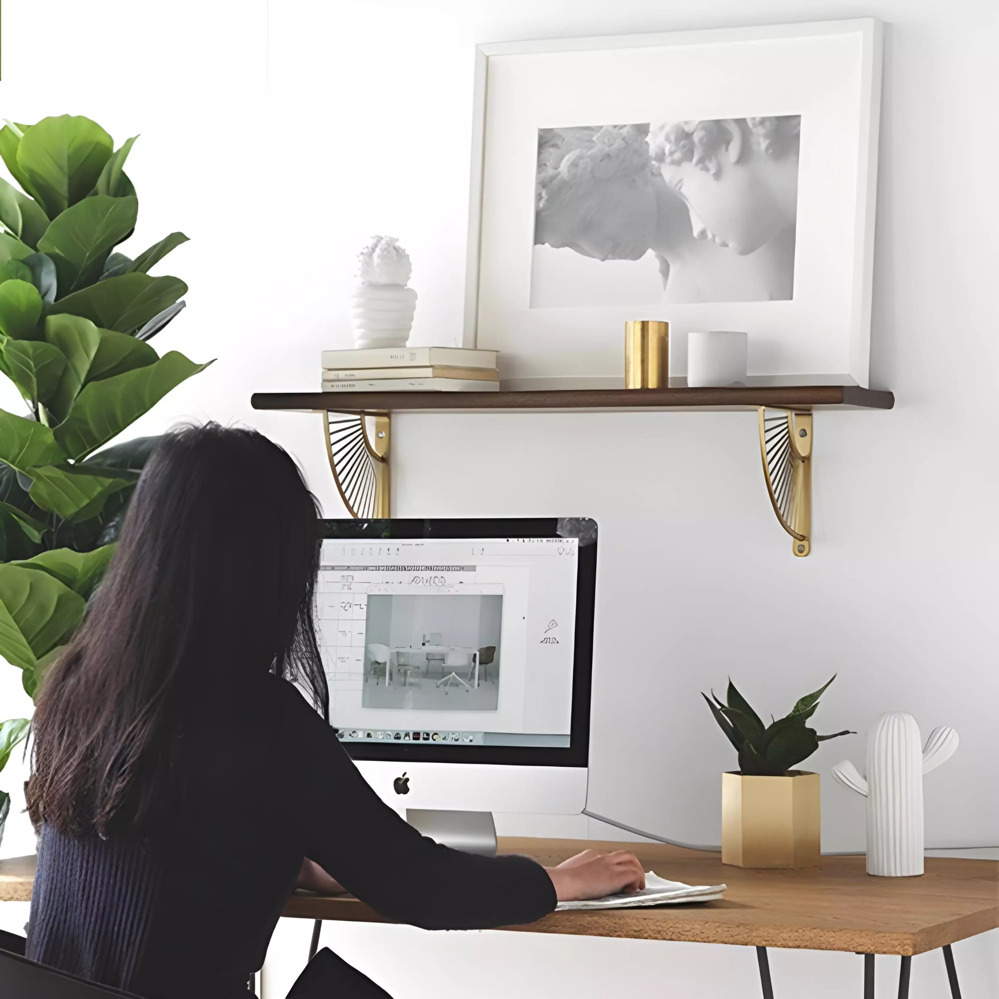 Etagere Murale Elegante Marron/Dore 70*22cm