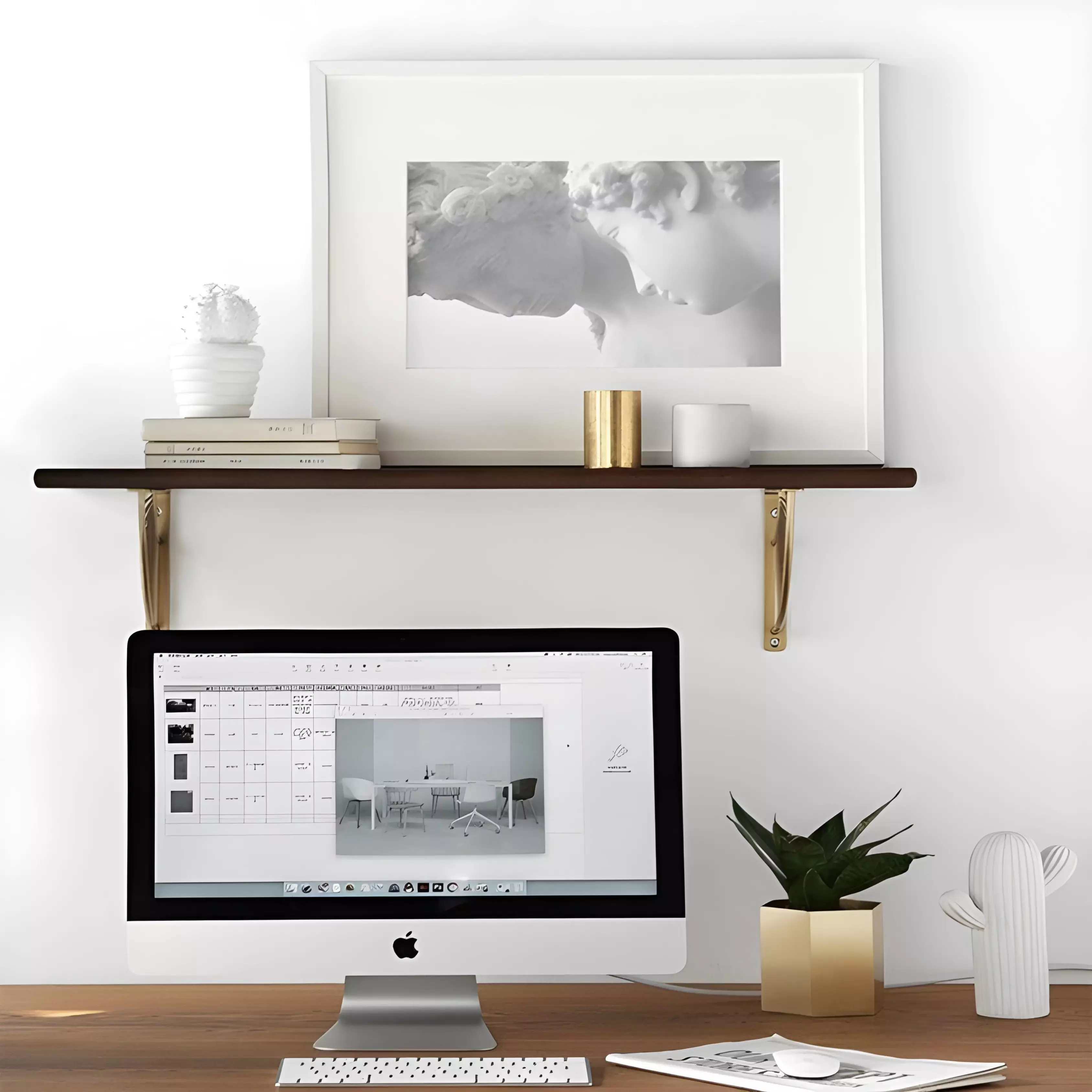 Etagere Murale Elegante Marron/Dore 70*22cm