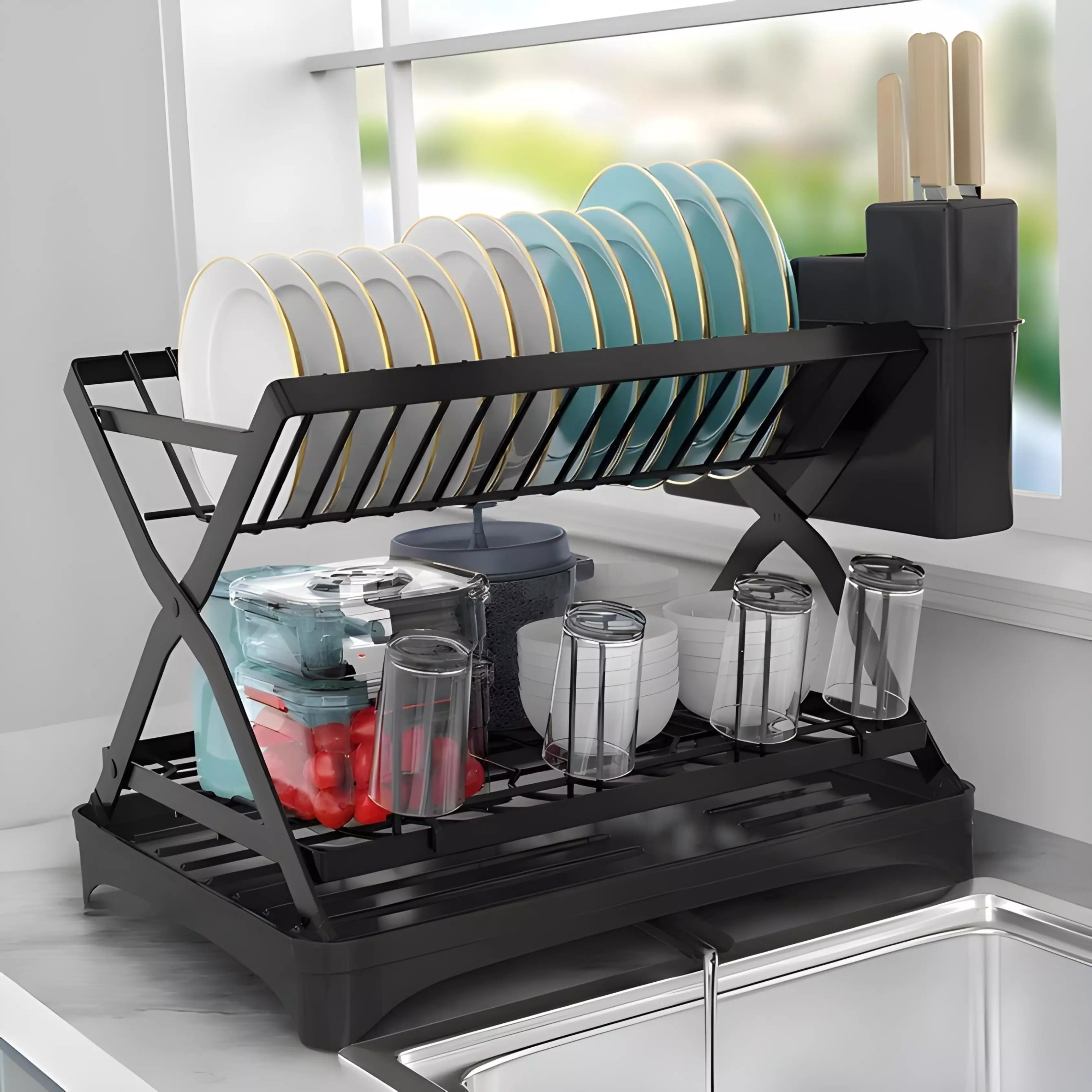 Egouttoir a Vaisselle en Forme X Noir