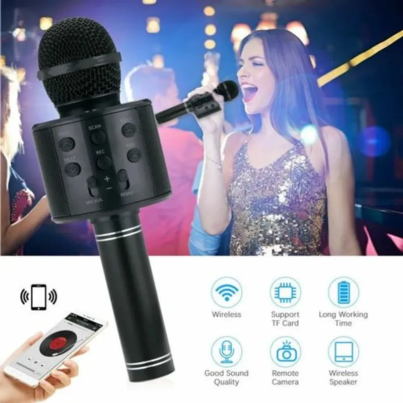 Microphone Karaoké - Micro-sd - Bluetooth Noir