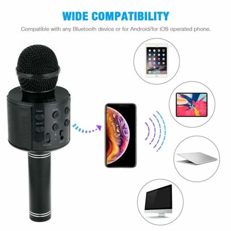 Microphone Karaoké - Micro-sd - Bluetooth Noir