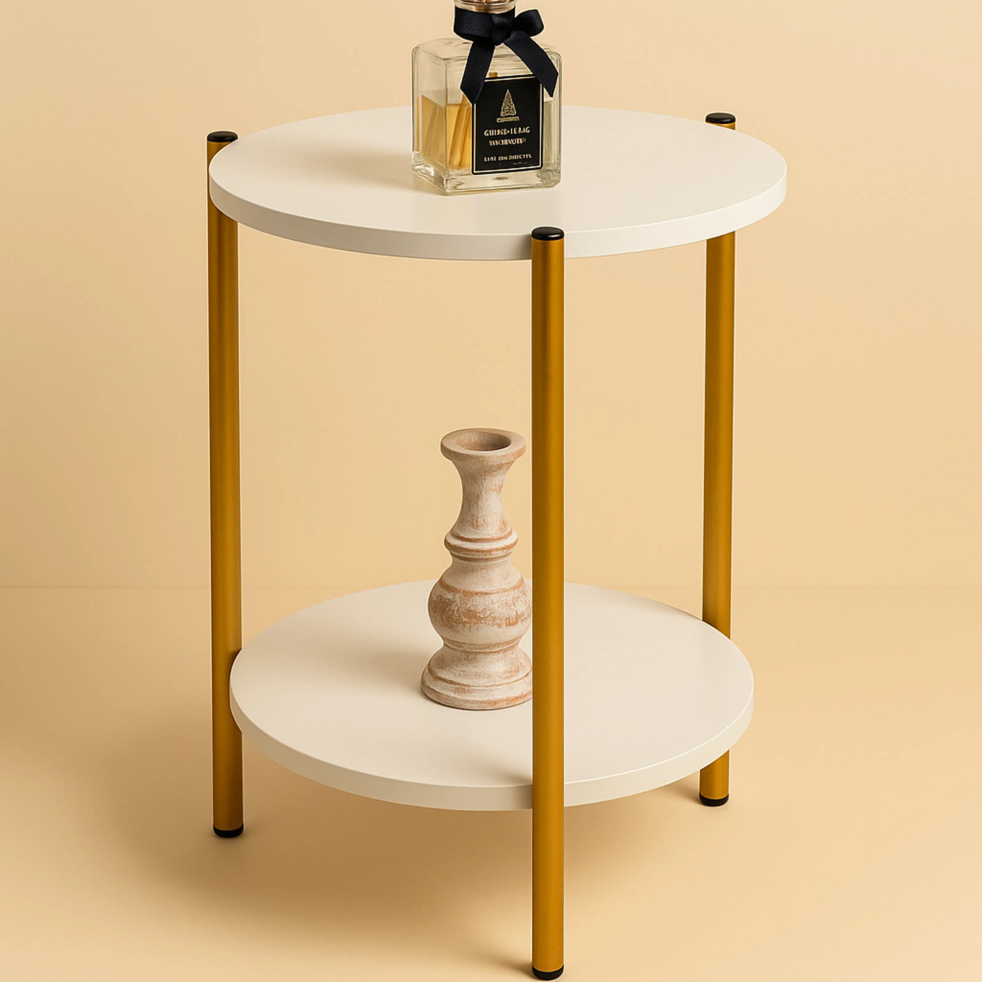 Table d’Appoint LINA – 2 Niveaux Blanc & Dore