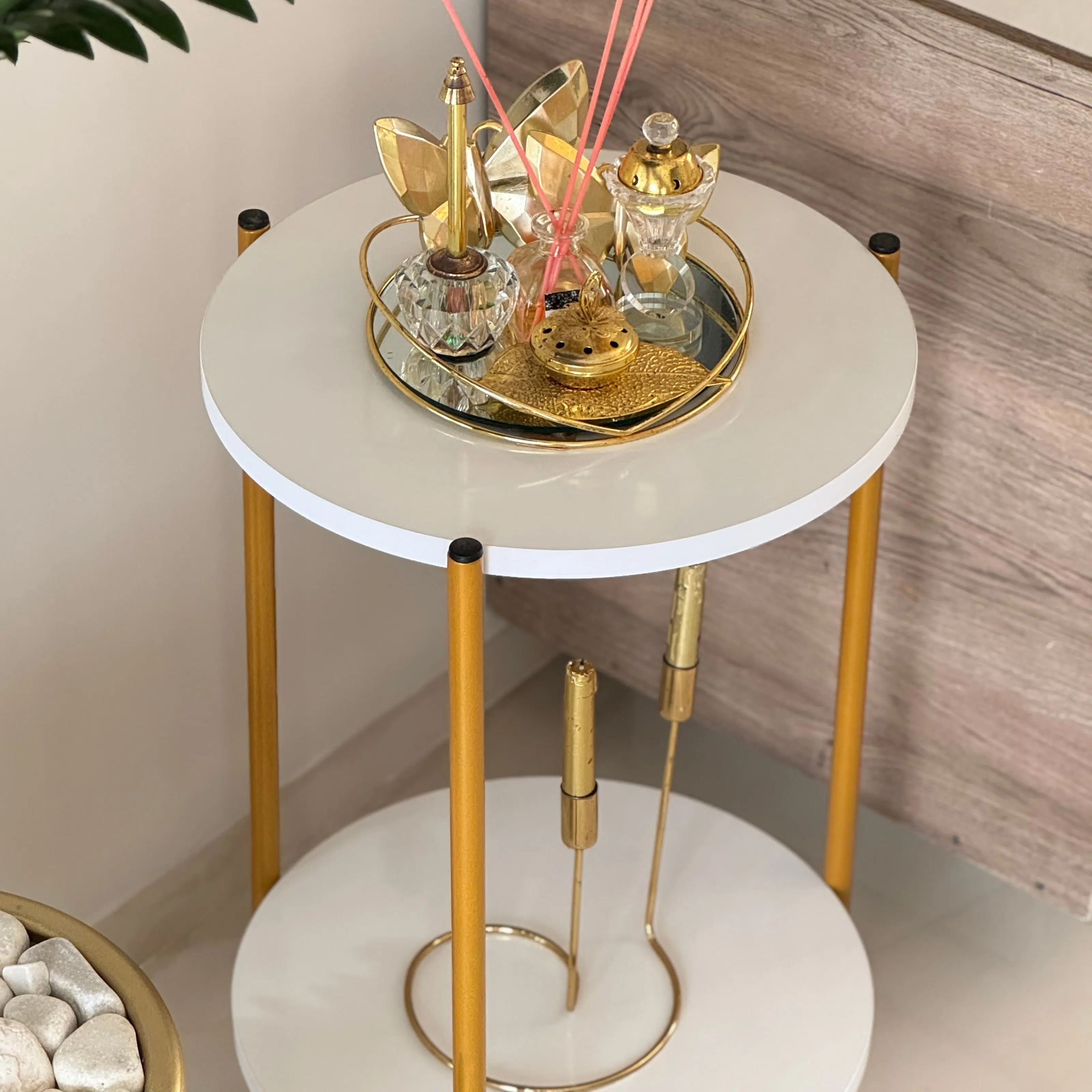 Table d’Appoint LINA – 2 Niveaux Blanc & Dore