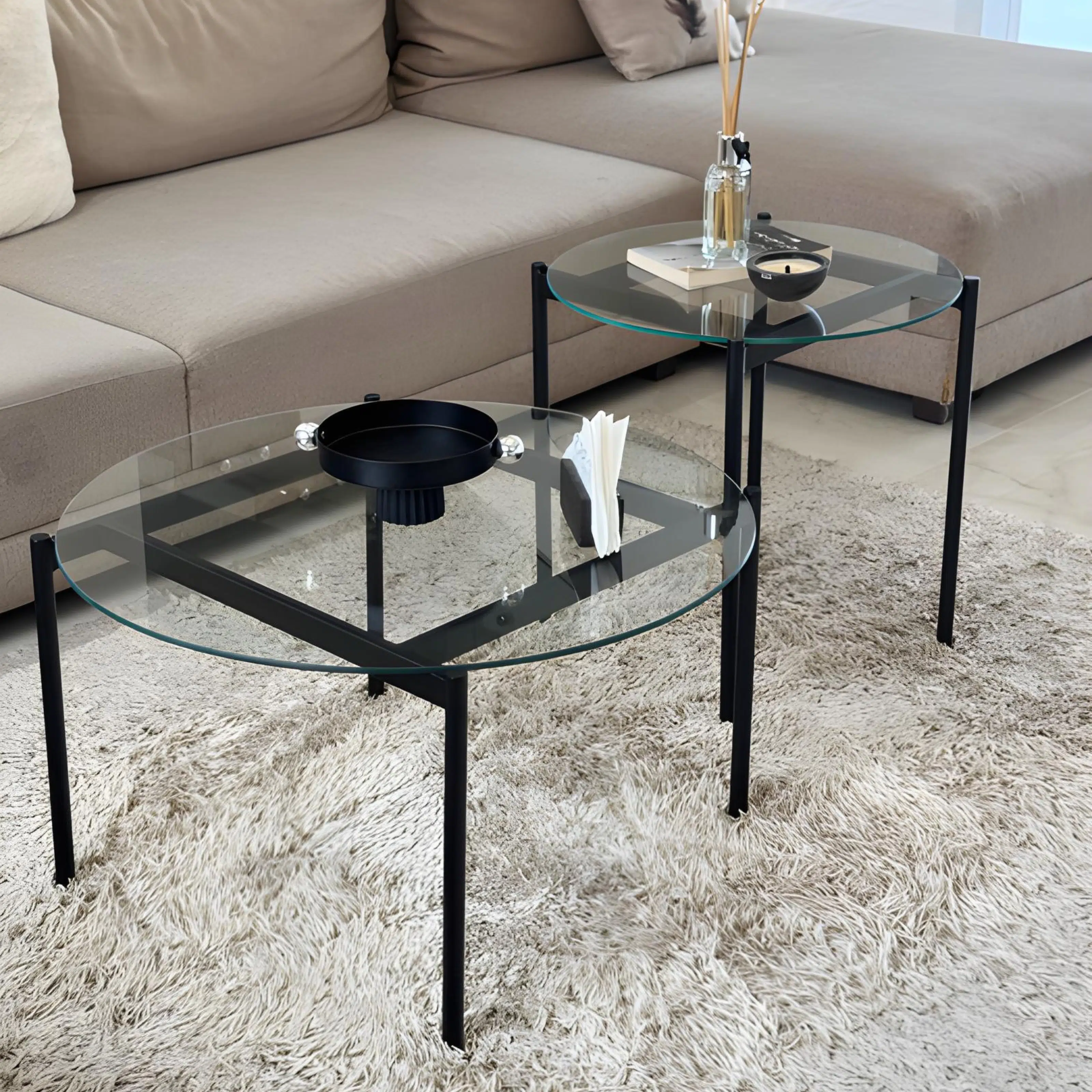 Ensemble de Tables Basses OSCAR – Verre Trempe Transparent
