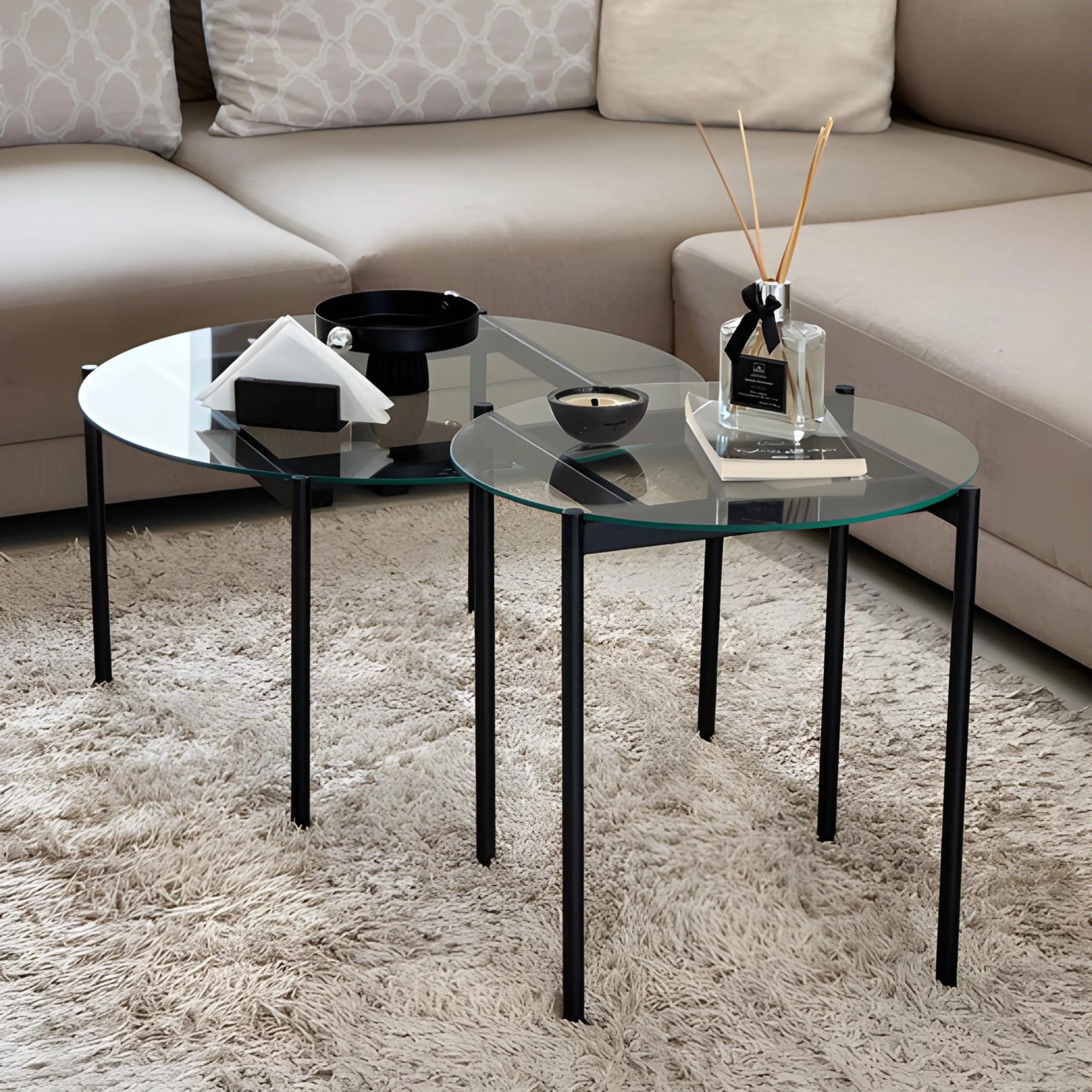 Ensemble de Tables Basses OSCAR – Verre Trempe Transparent