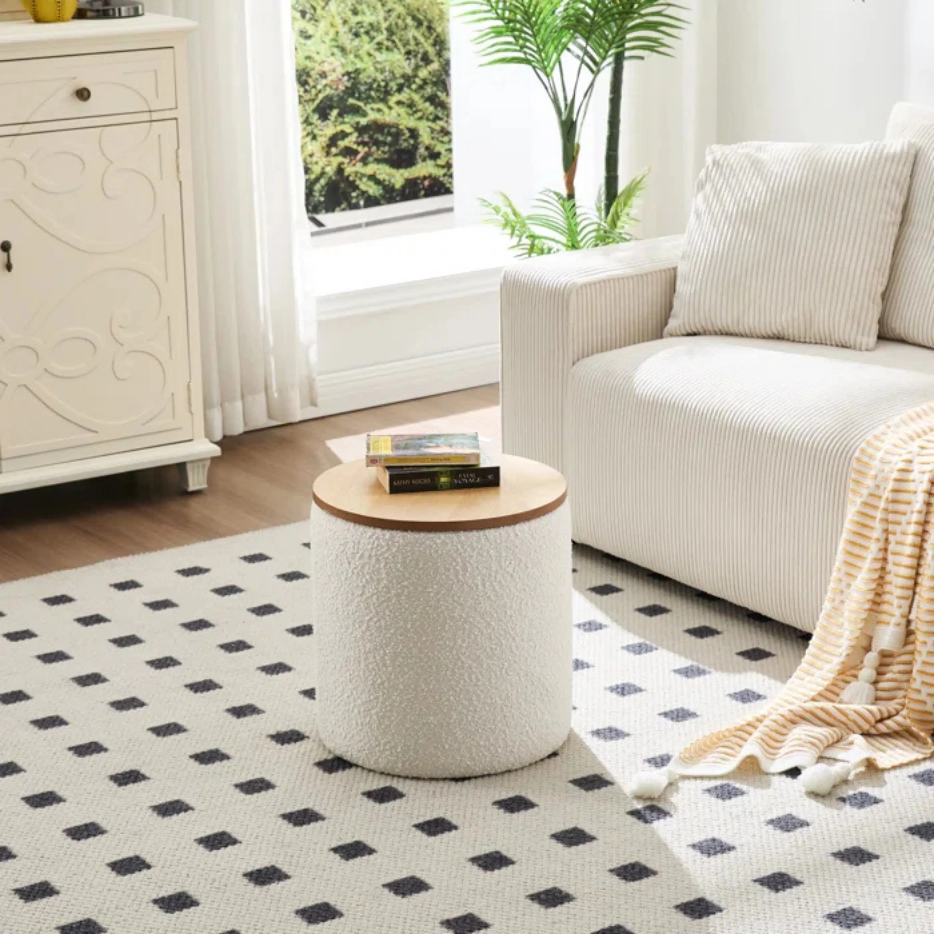 Pouf Boucle avec Rangement Beige & Marron 50x40cm