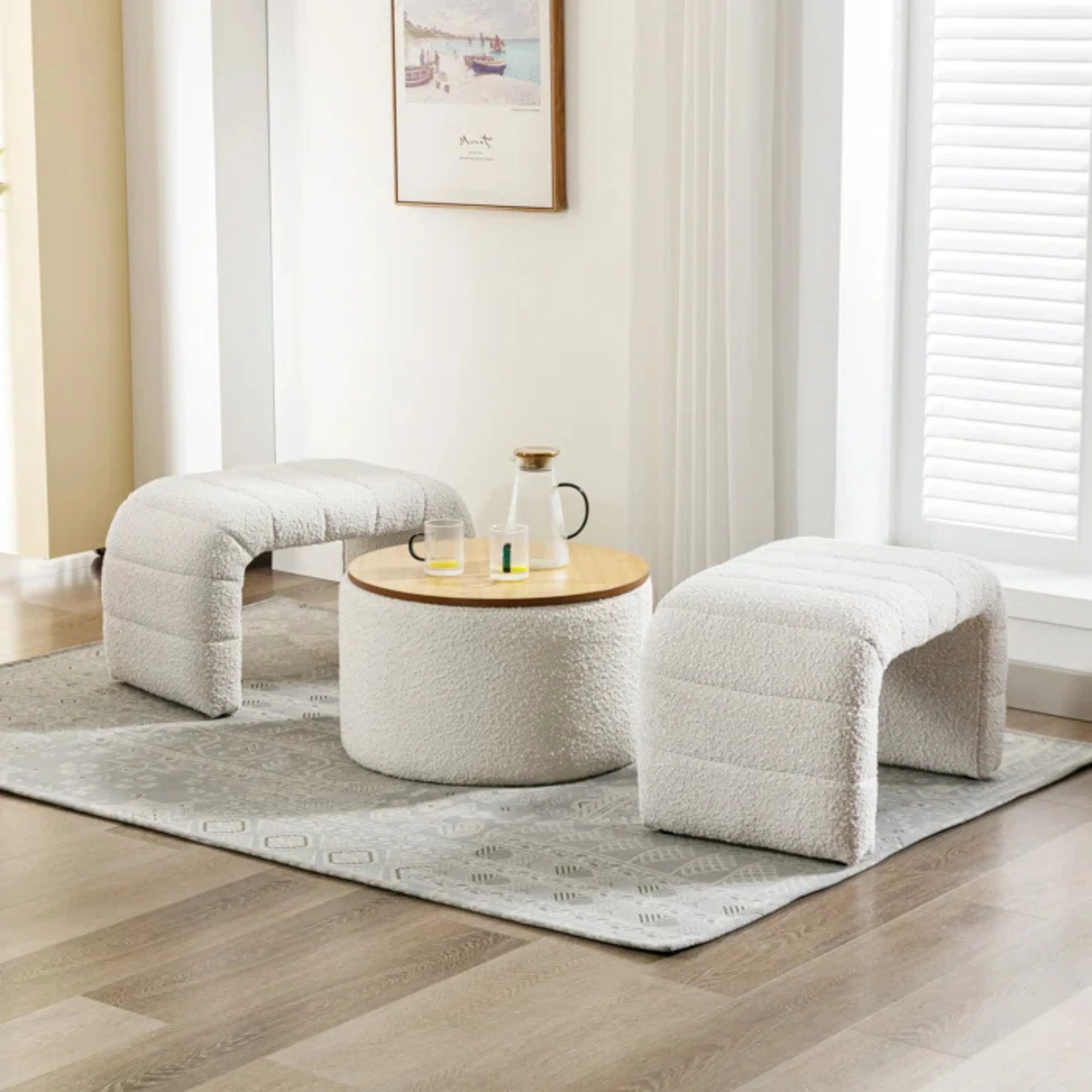 Table Boucle avec Rangement Beige & Marron 70x40cm