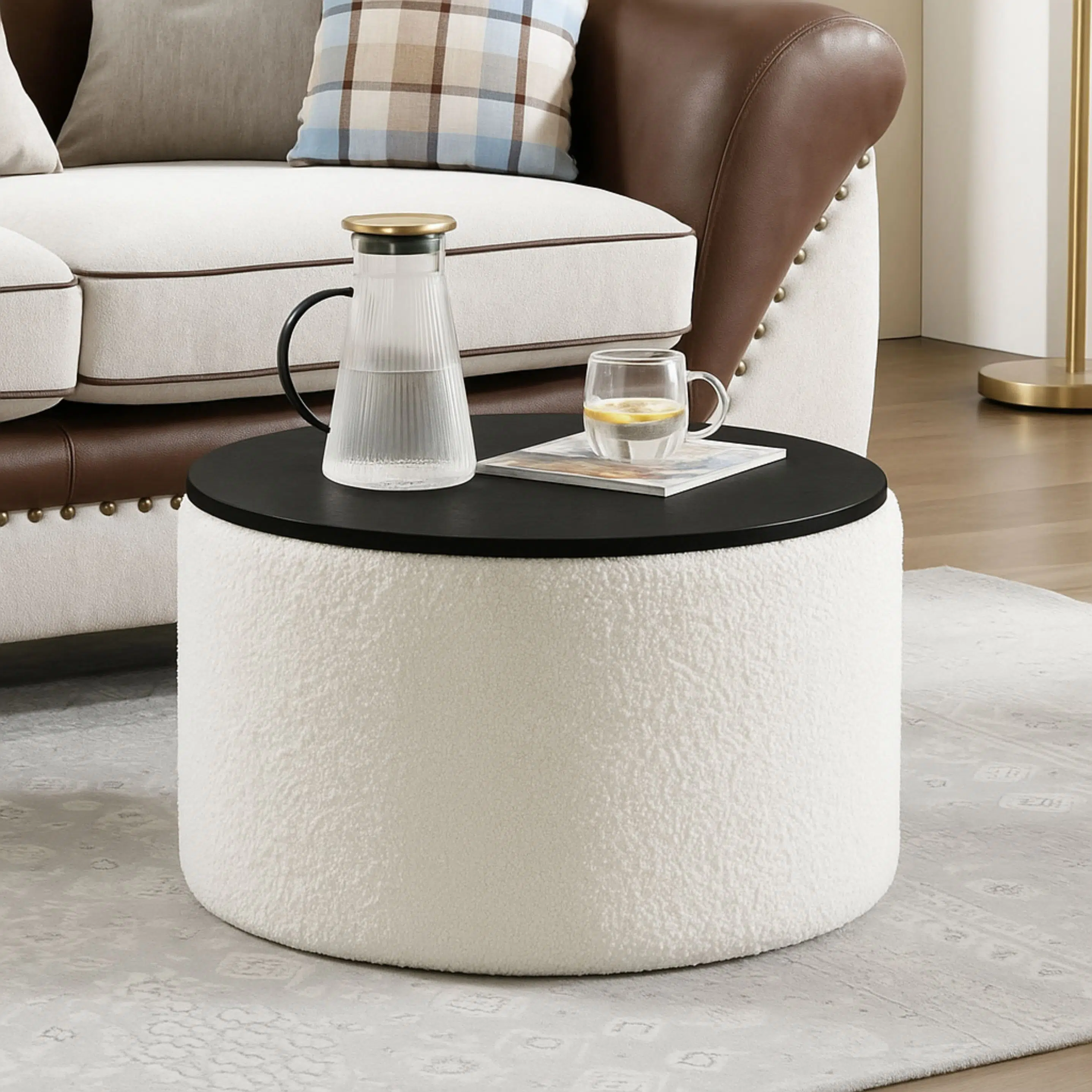 Table Boucle avec Rangement Beige & Noir 70x40cm