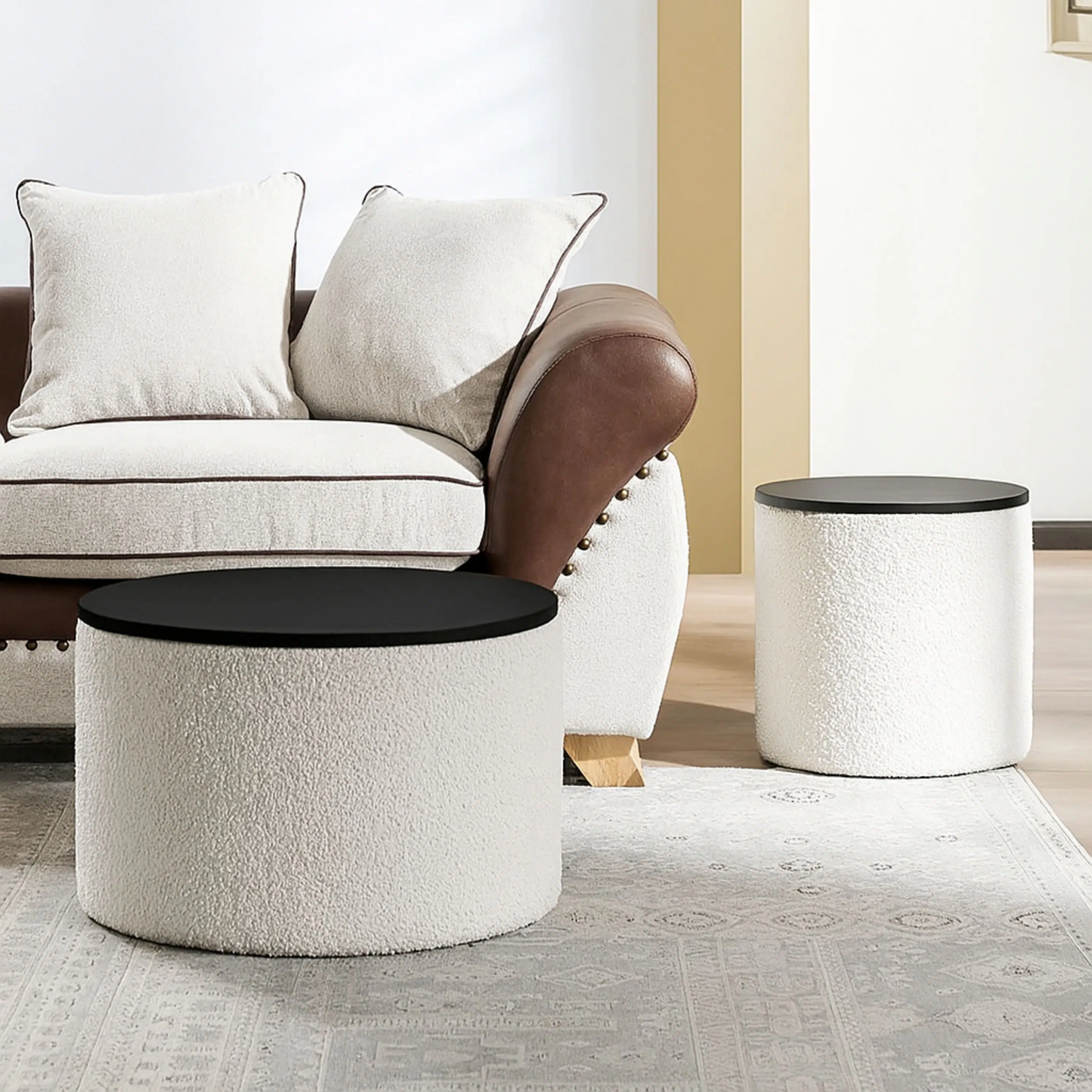 Table Boucle avec Rangement Beige & Noir 70x40cm