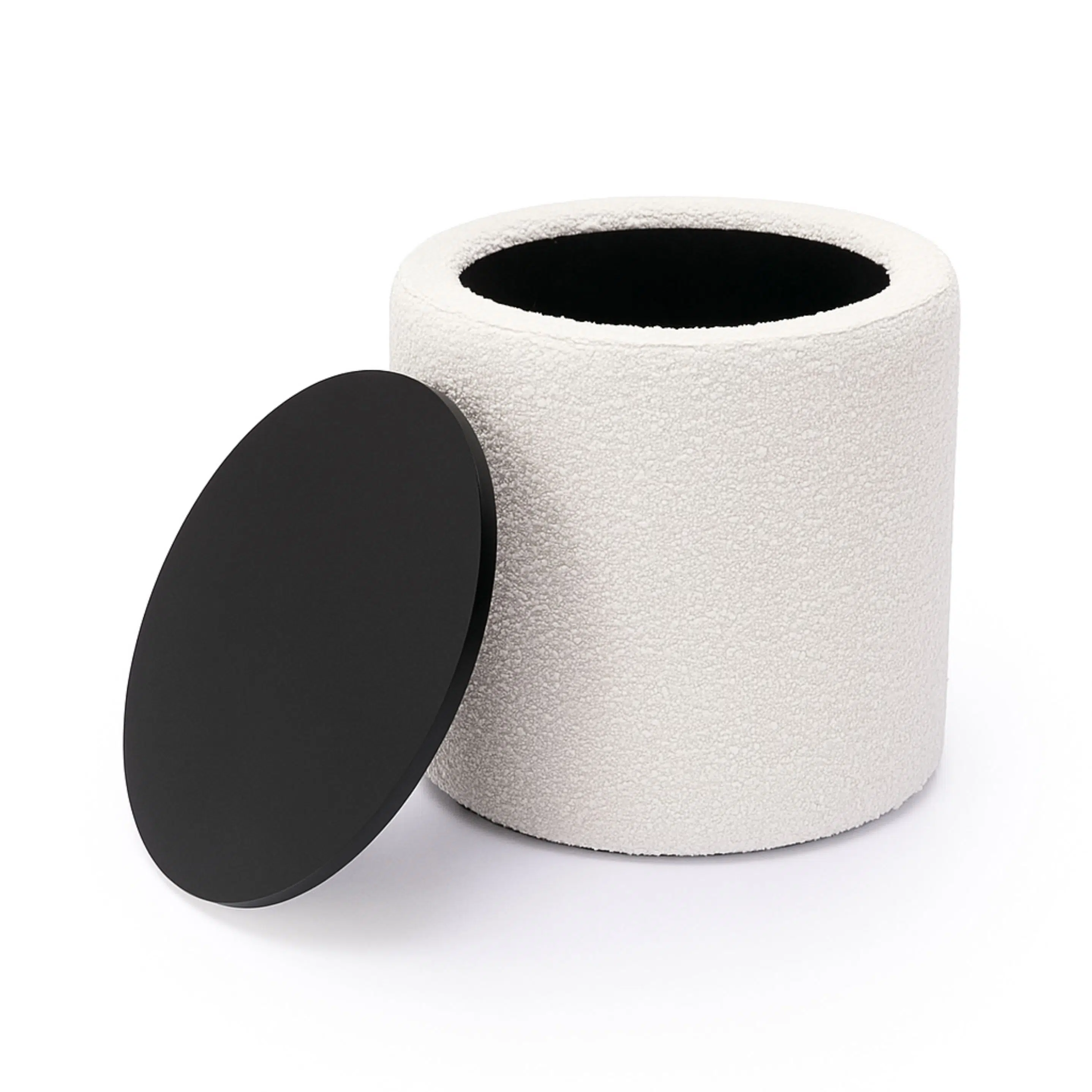 Pouf Boucle avec Rangement Beige & Noir 50x40cm