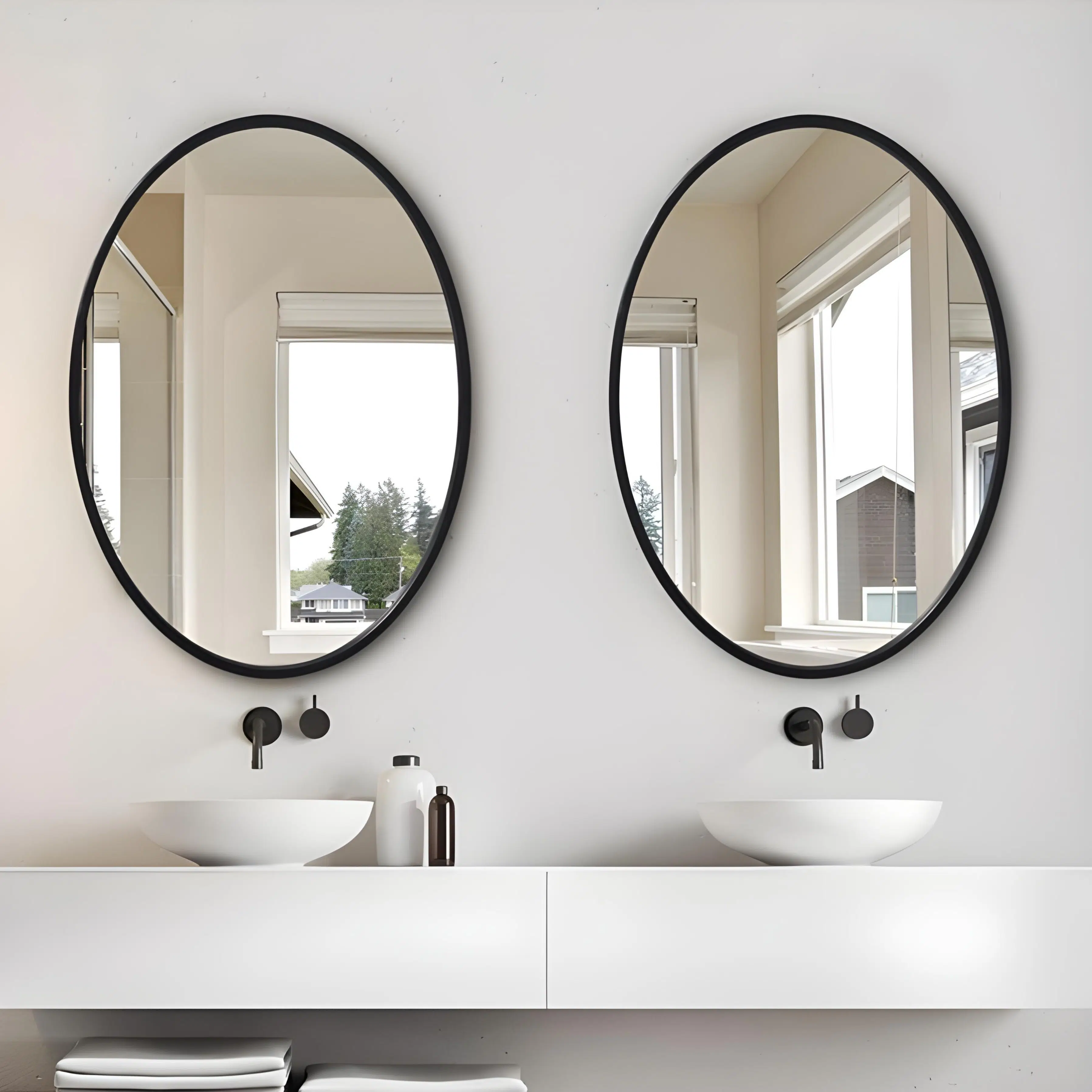 Miroir Ovale en Metal Noir – 80x60 cm