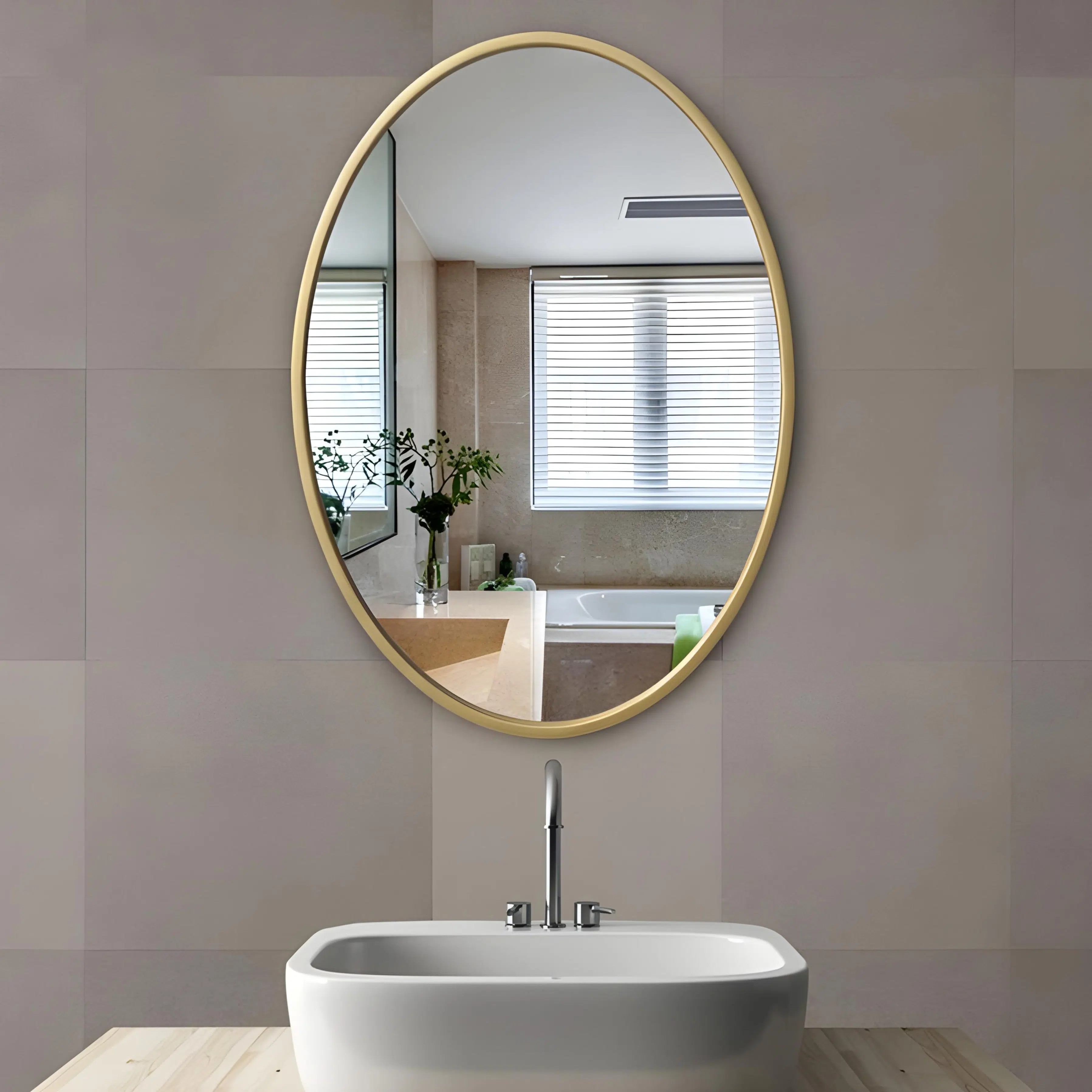 Miroir Ovale en Metal Dore – 80x60 cm