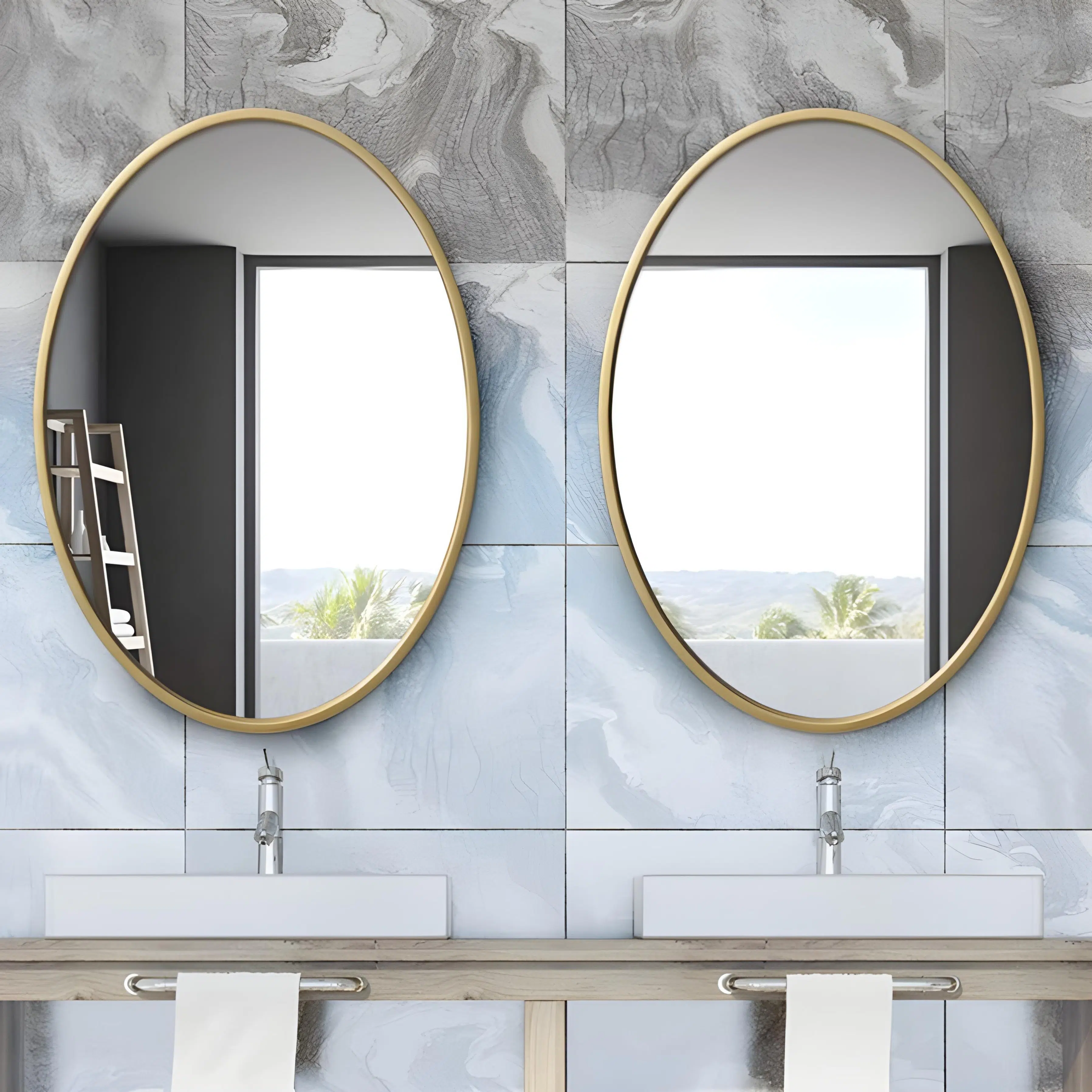 Miroir Ovale en Metal Dore – 80x60 cm