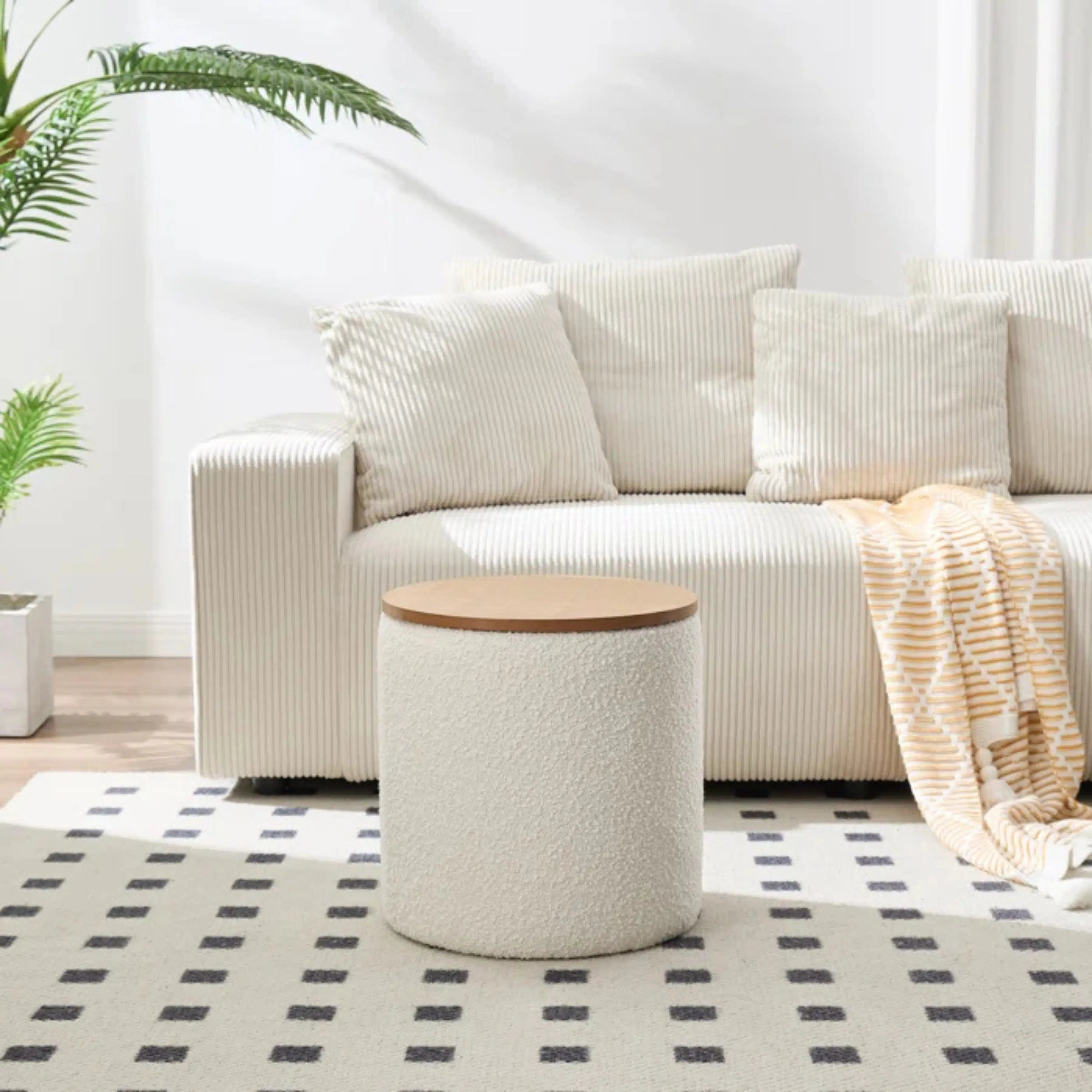 Pouf Boucle avec Rangement Beige & Marron 50x40cm