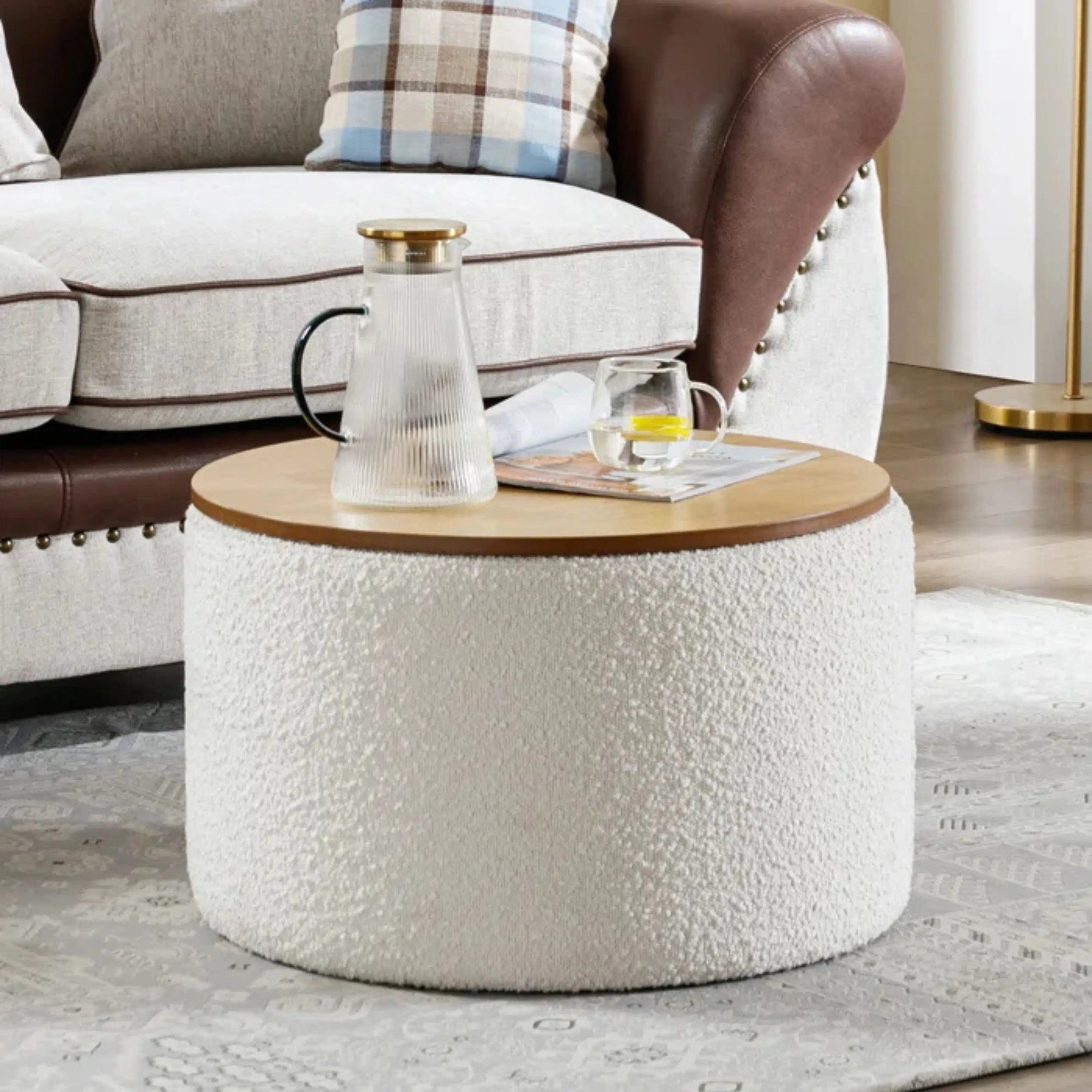 Table Boucle avec Rangement Beige & Marron 70x40cm