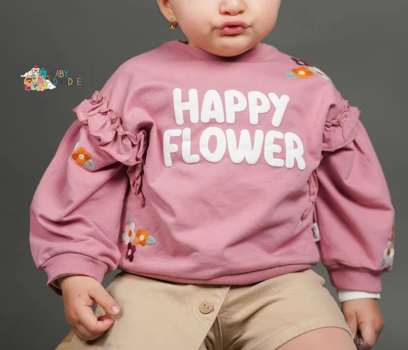 Pull Bébé Fille Épaules Bouffantes – Réf G293 – (6M-18M) – Rose