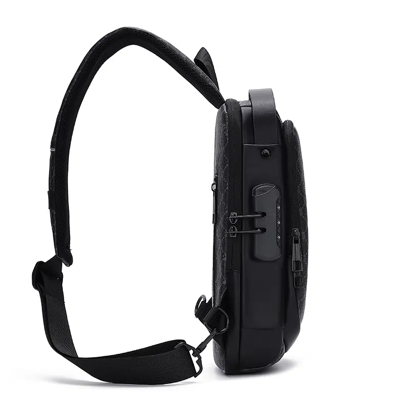 Sac De Poitrine Antivol Homme - USB Recharge - Noir - Moyen - Faux Cuir