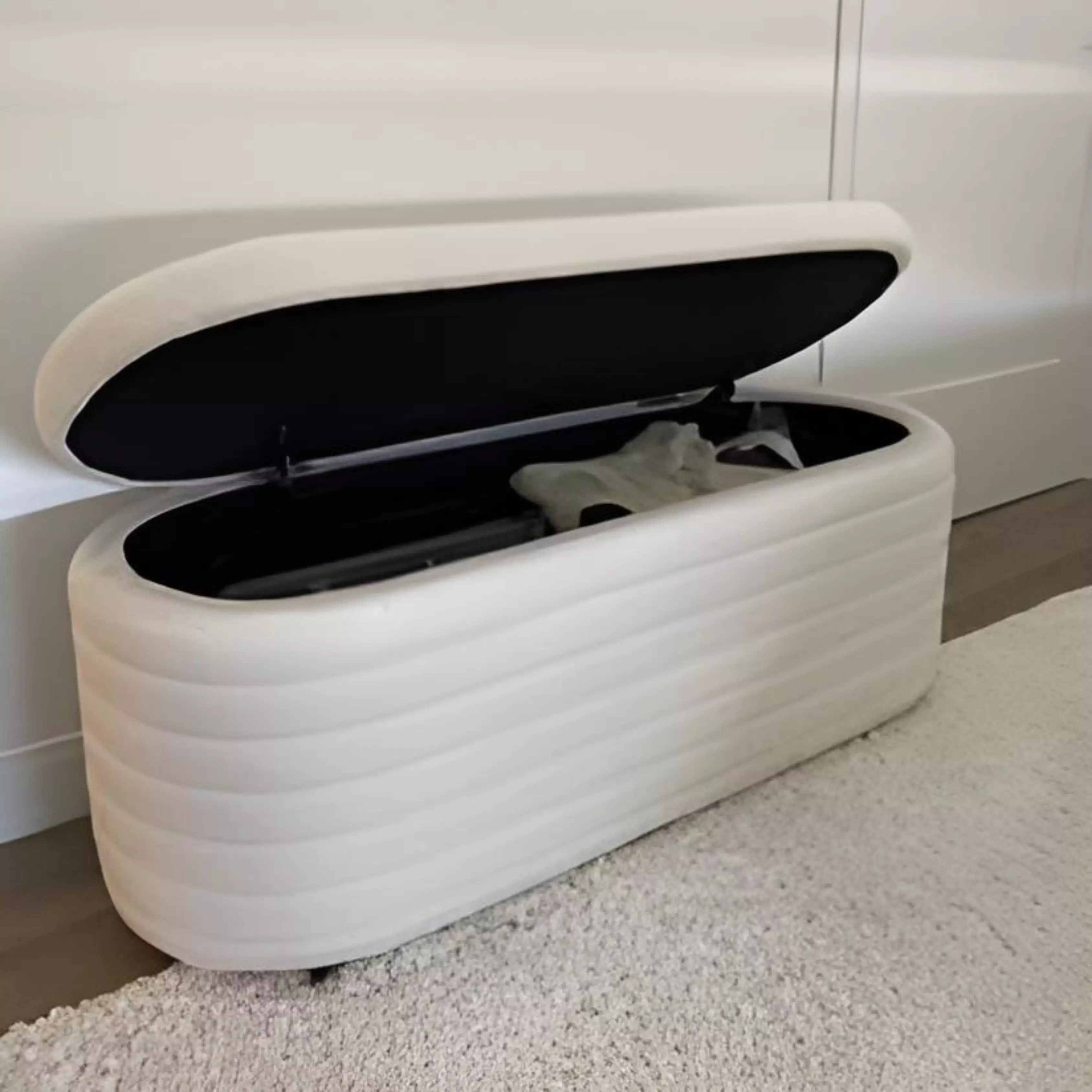 Banc de Rangement En Tissu Boucle Blanc