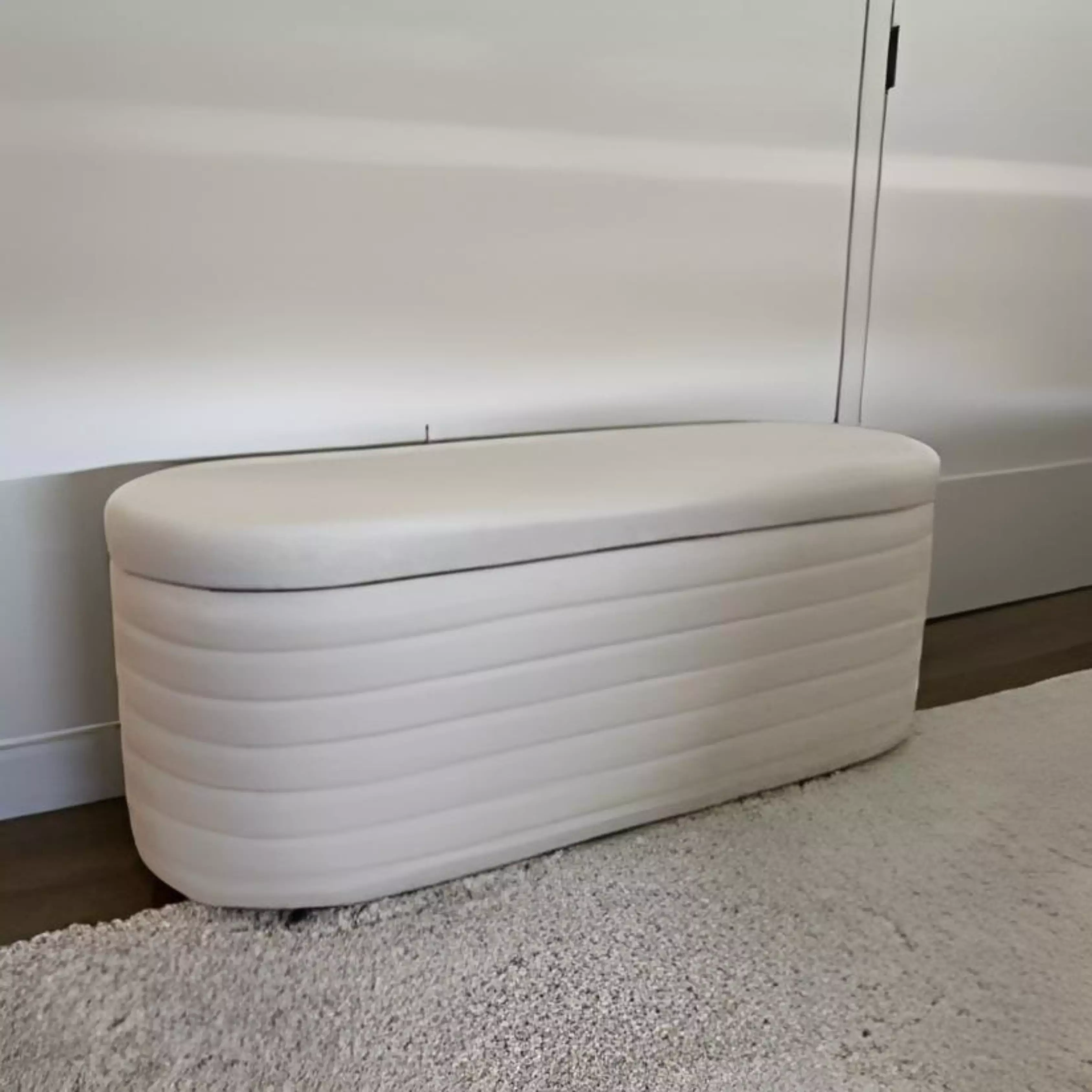 Banc de Rangement En Tissu Boucle Blanc