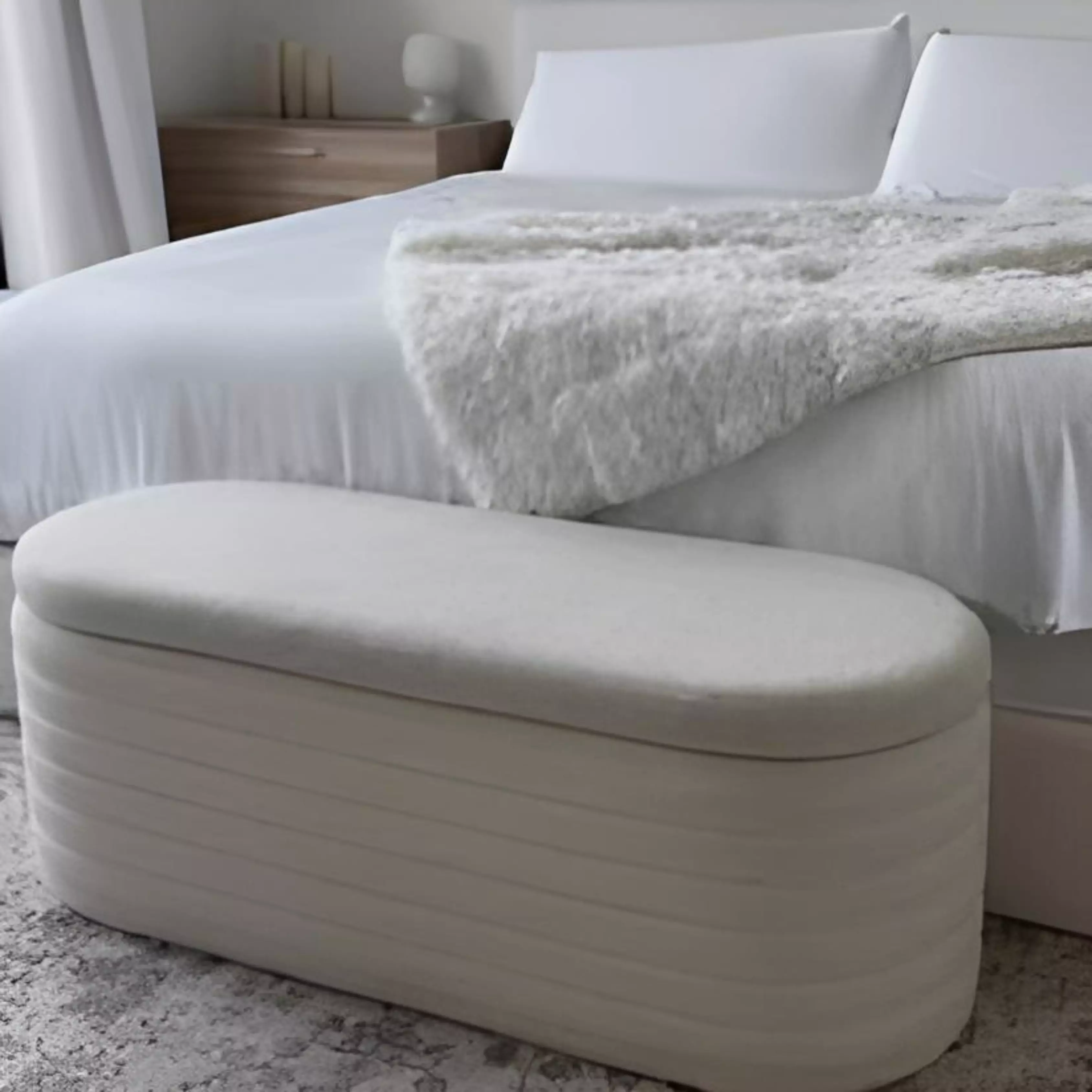 Banc de Rangement En Tissu Boucle Blanc