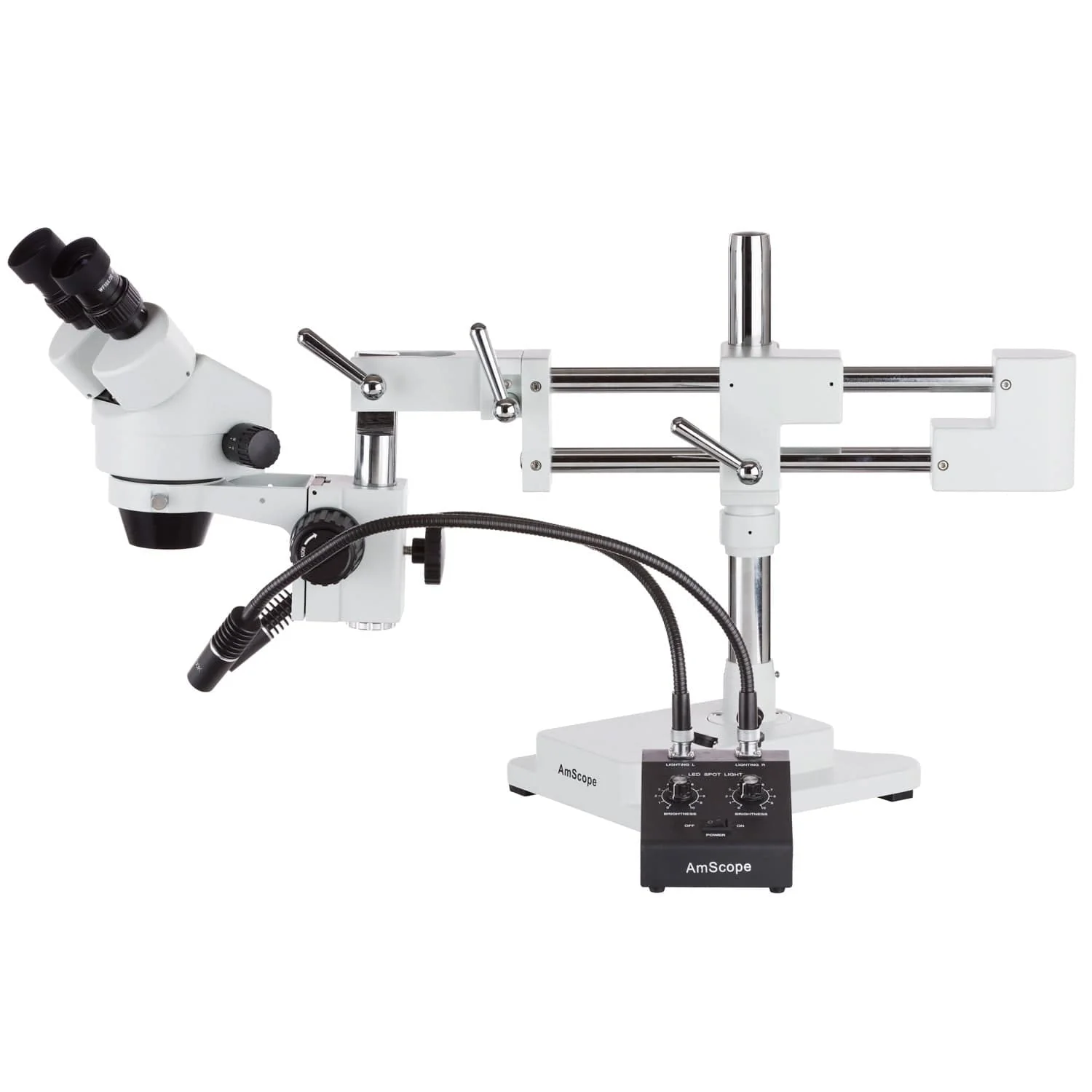 Microscope stéréo trinoculaire sur double bras, port photo, anneau LED 56 lampes