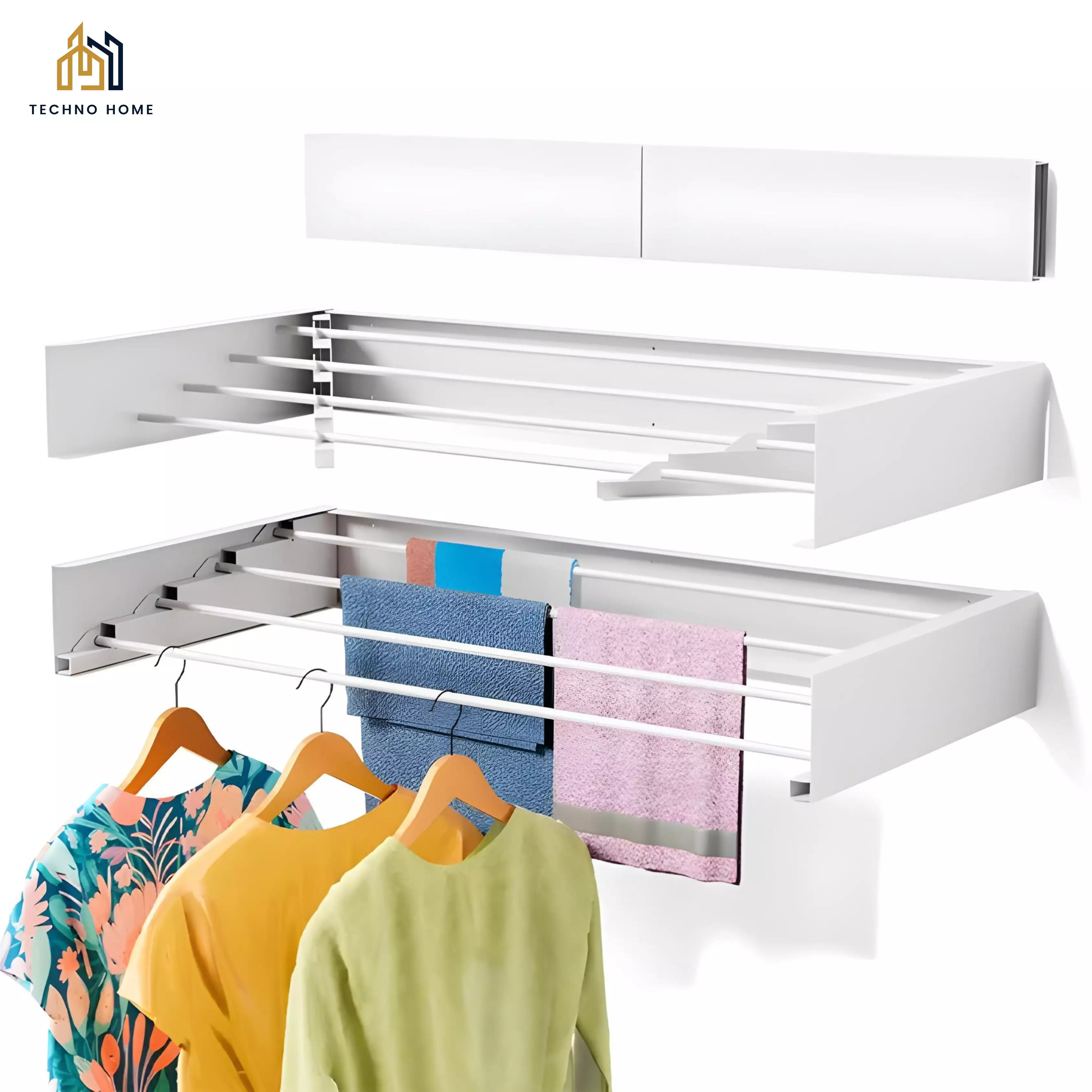 Seche Linge Mural Rabattable Blanc Metal & Aluminium