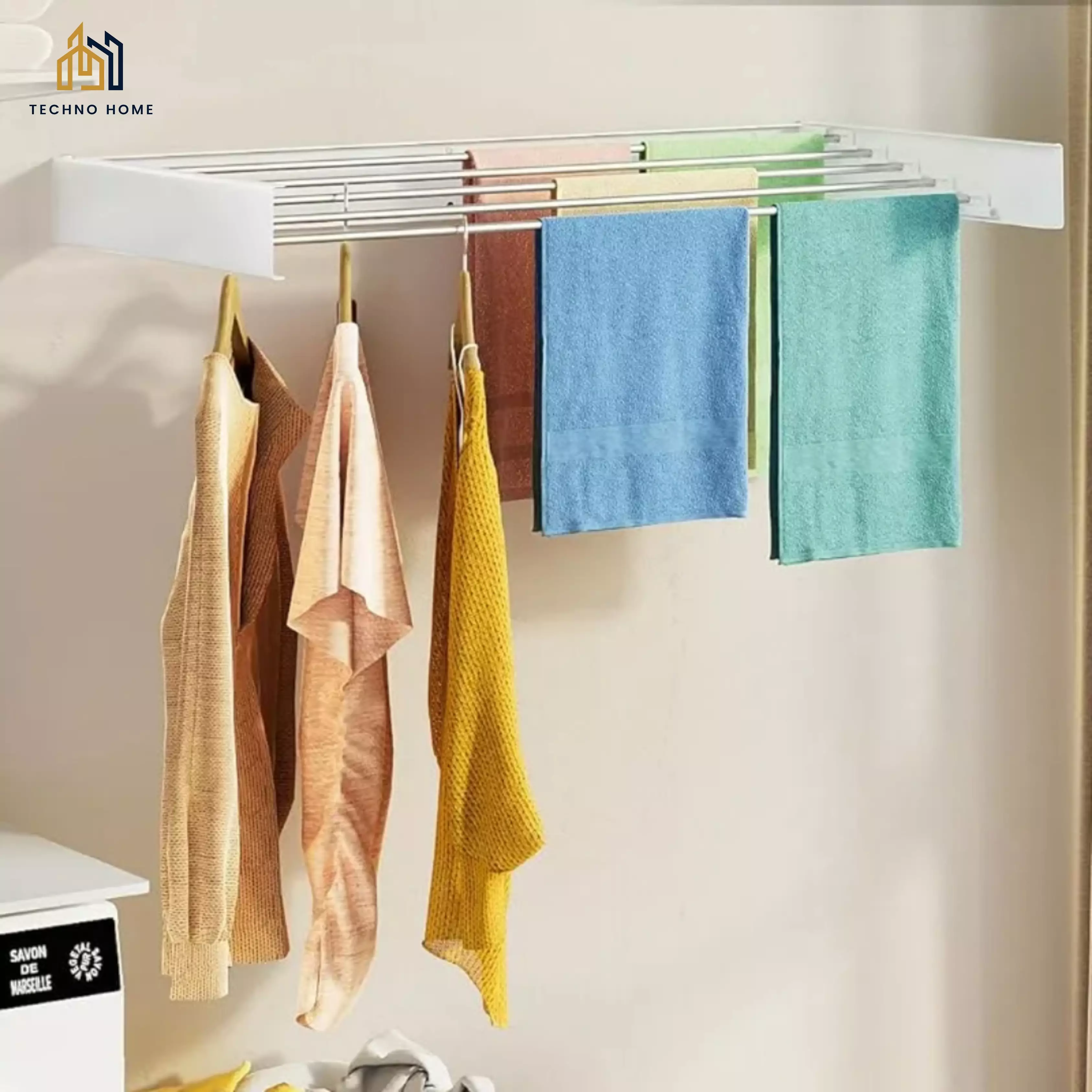 Seche Linge Mural Rabattable Blanc Metal & Aluminium