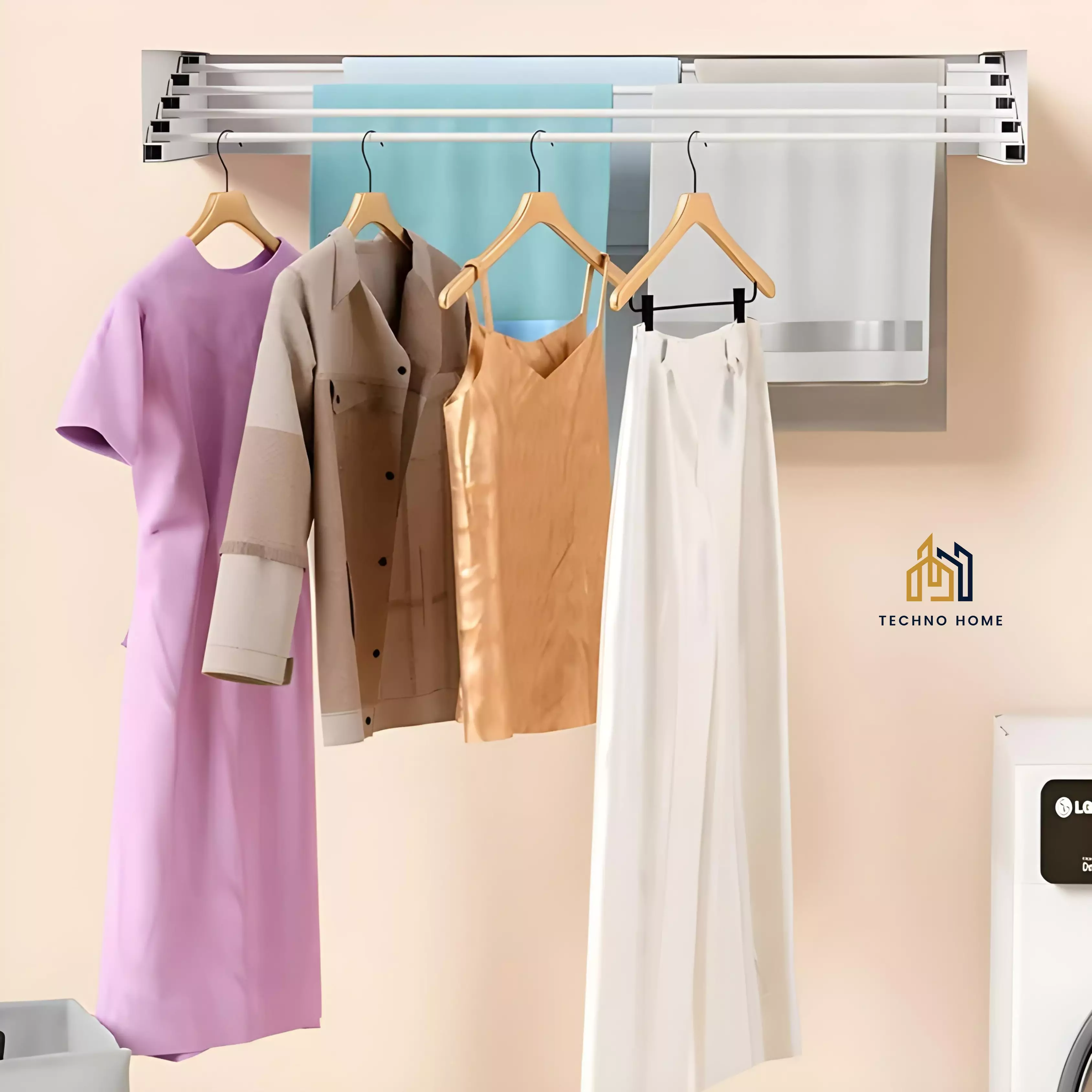 Seche Linge Mural Rabattable Blanc Metal & Aluminium