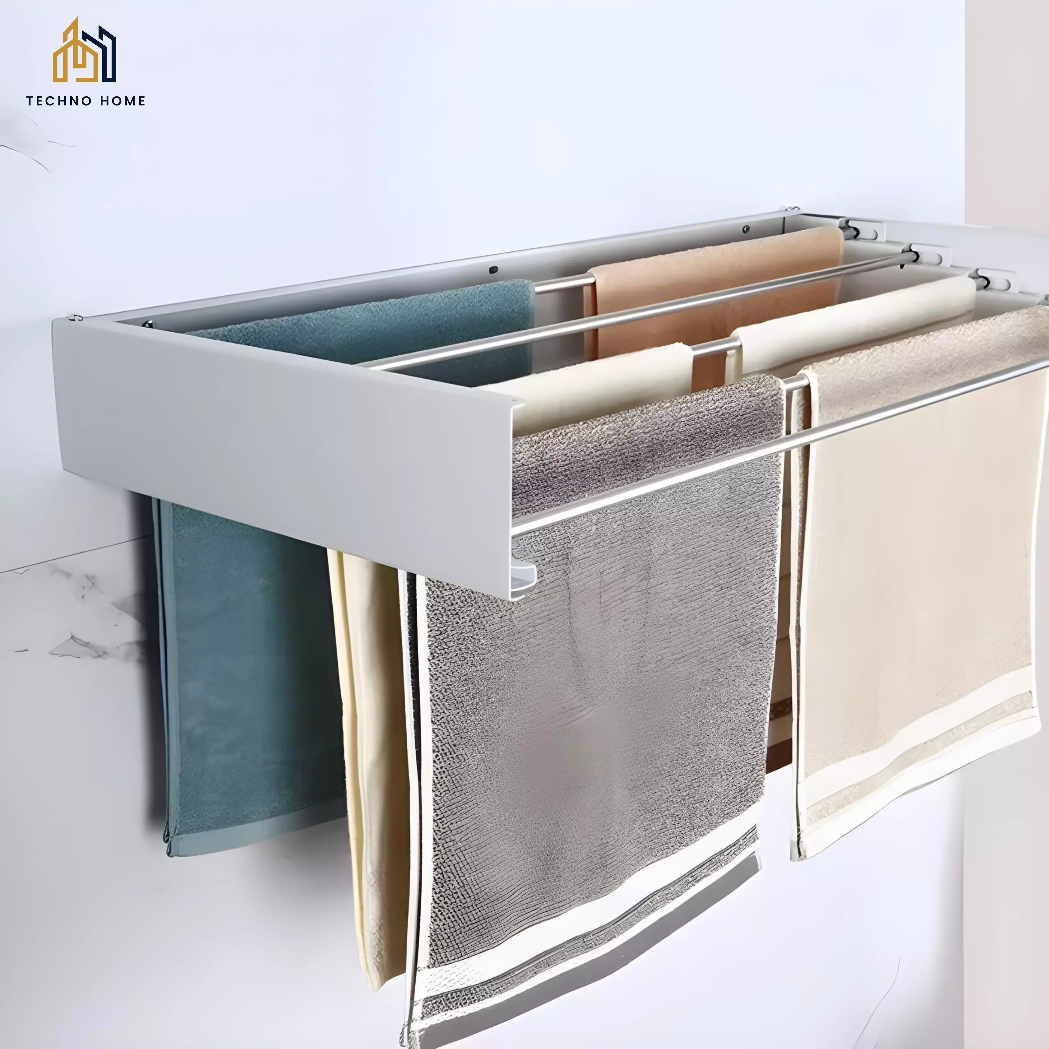 Seche Linge Mural Rabattable Blanc Metal & Aluminium