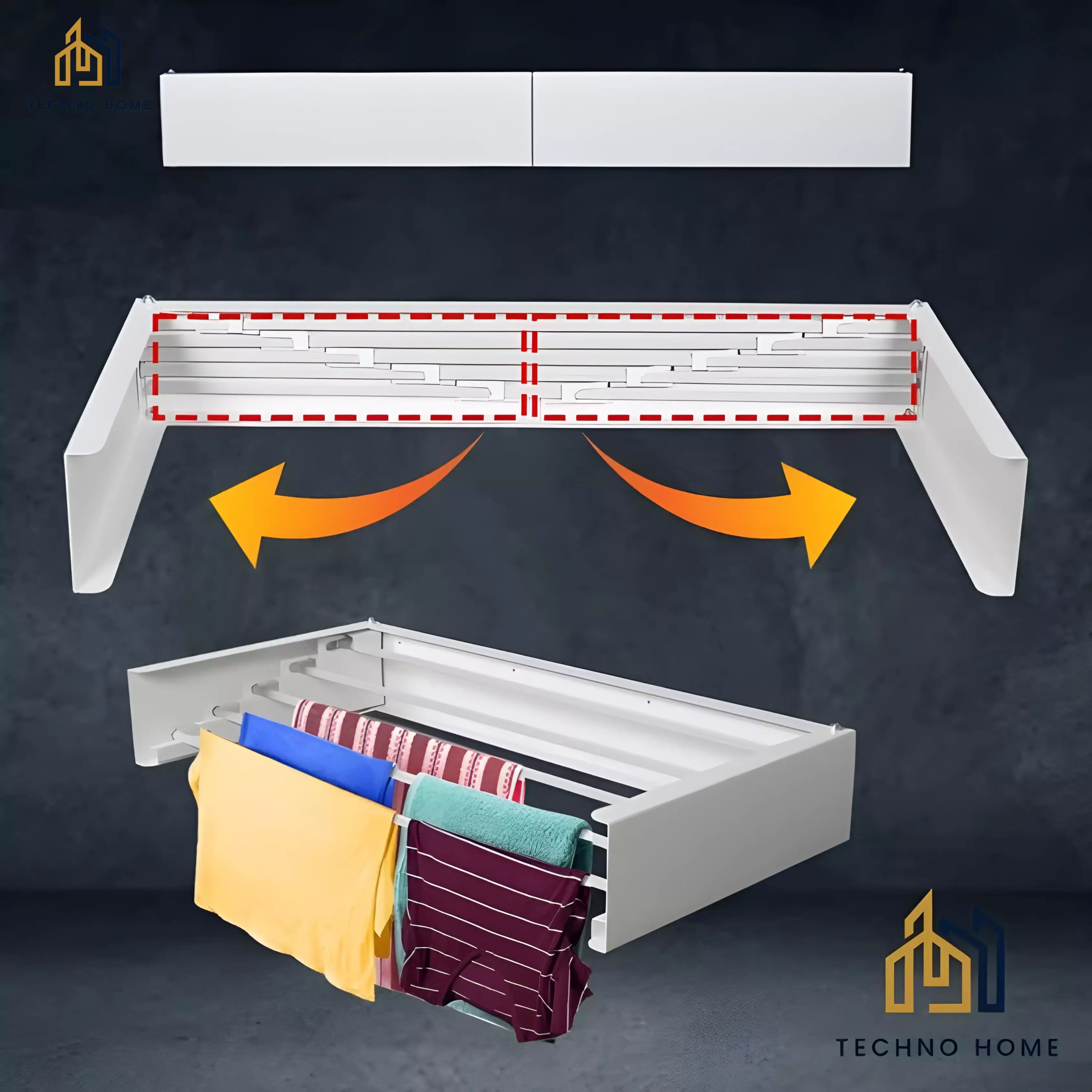 Seche Linge Mural Rabattable Blanc Metal & Aluminium