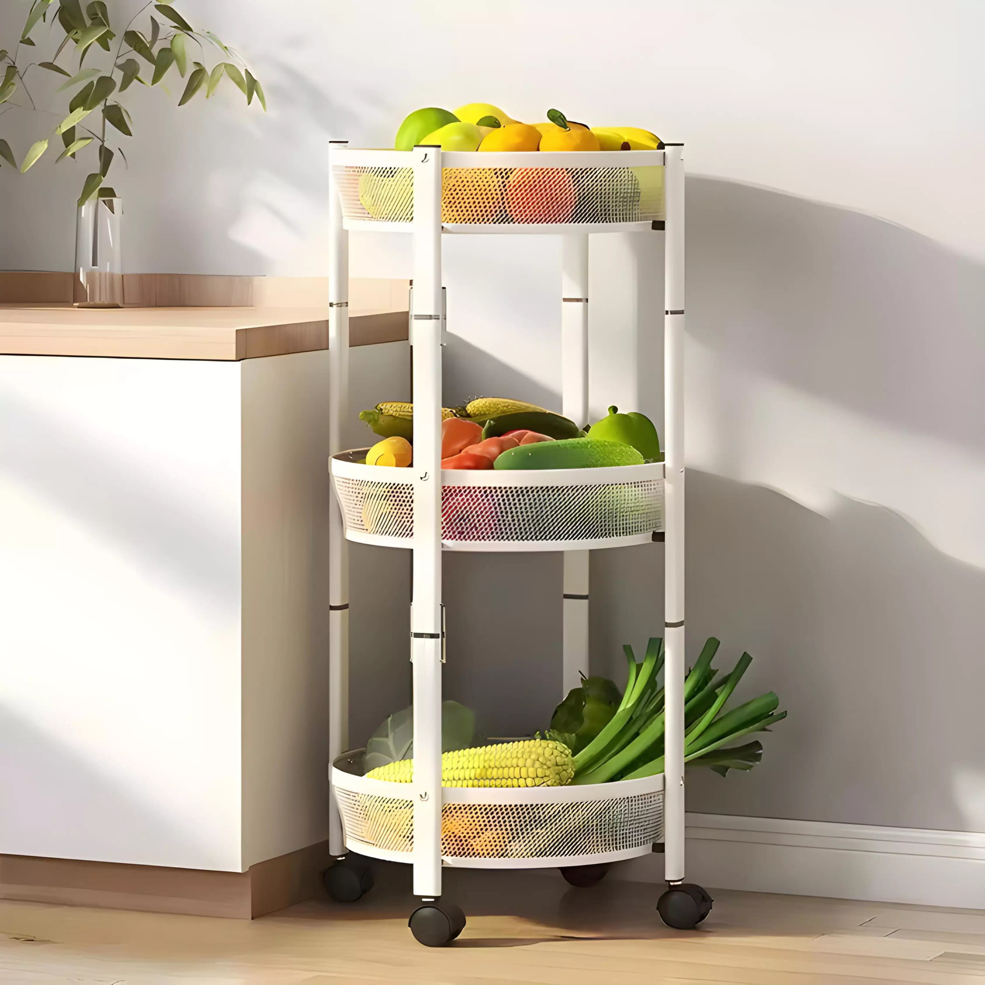 Chariot de Rangement à 3 Niveaux Blanc