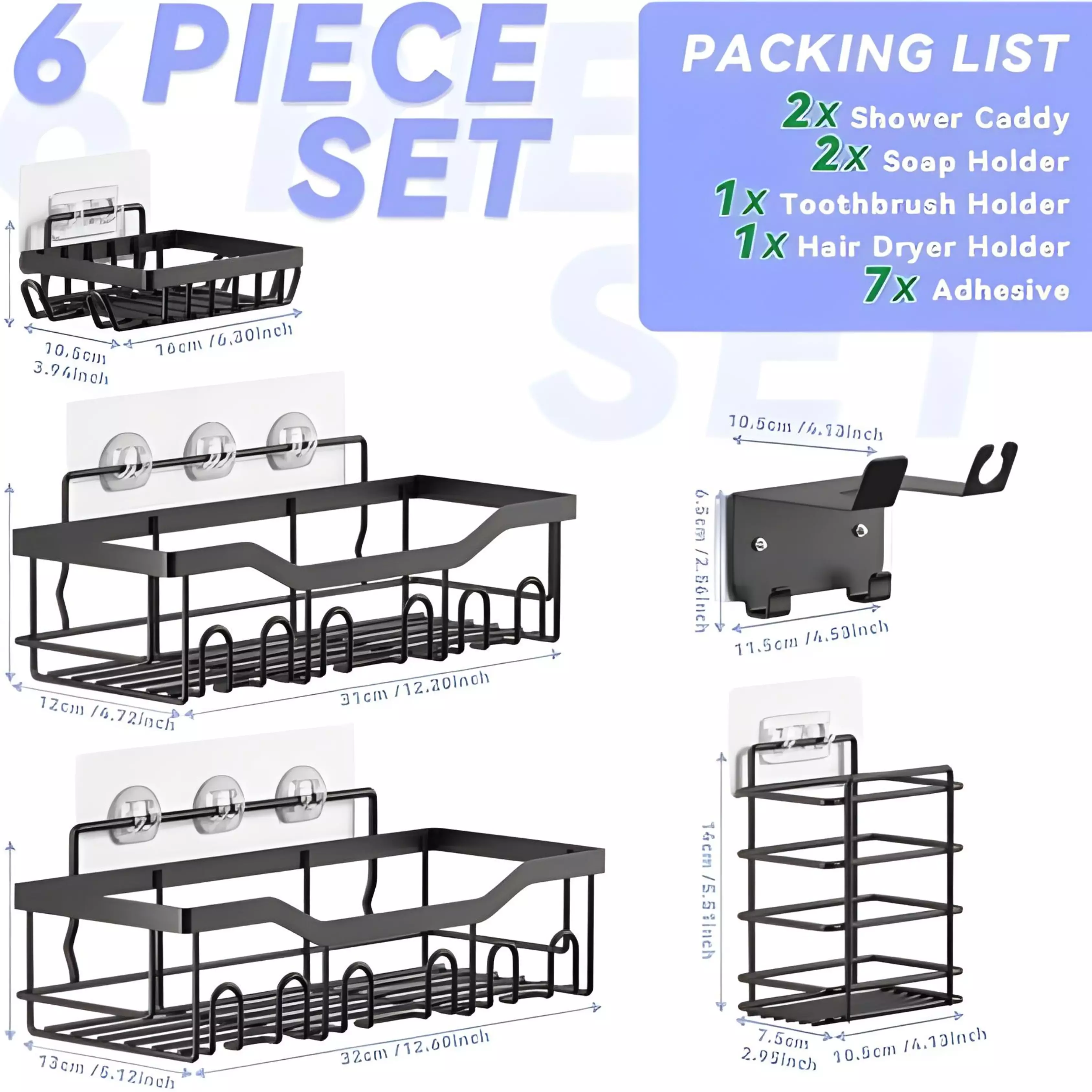 Etageres de Douche Auto-Adhesives – Ensemble de 6 Pièces