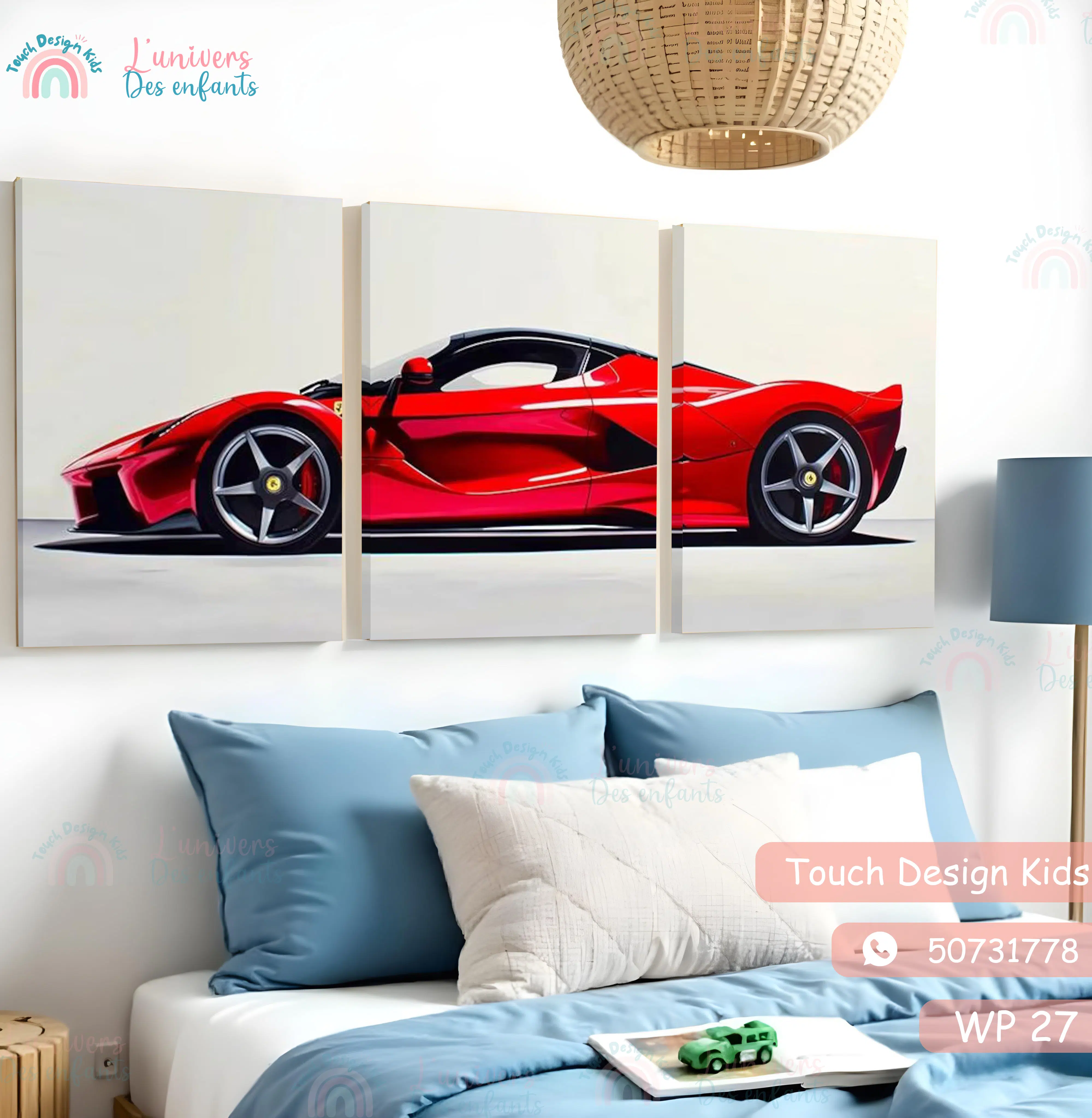 Série de 3 Tableaux en Toile - Supercar Kids