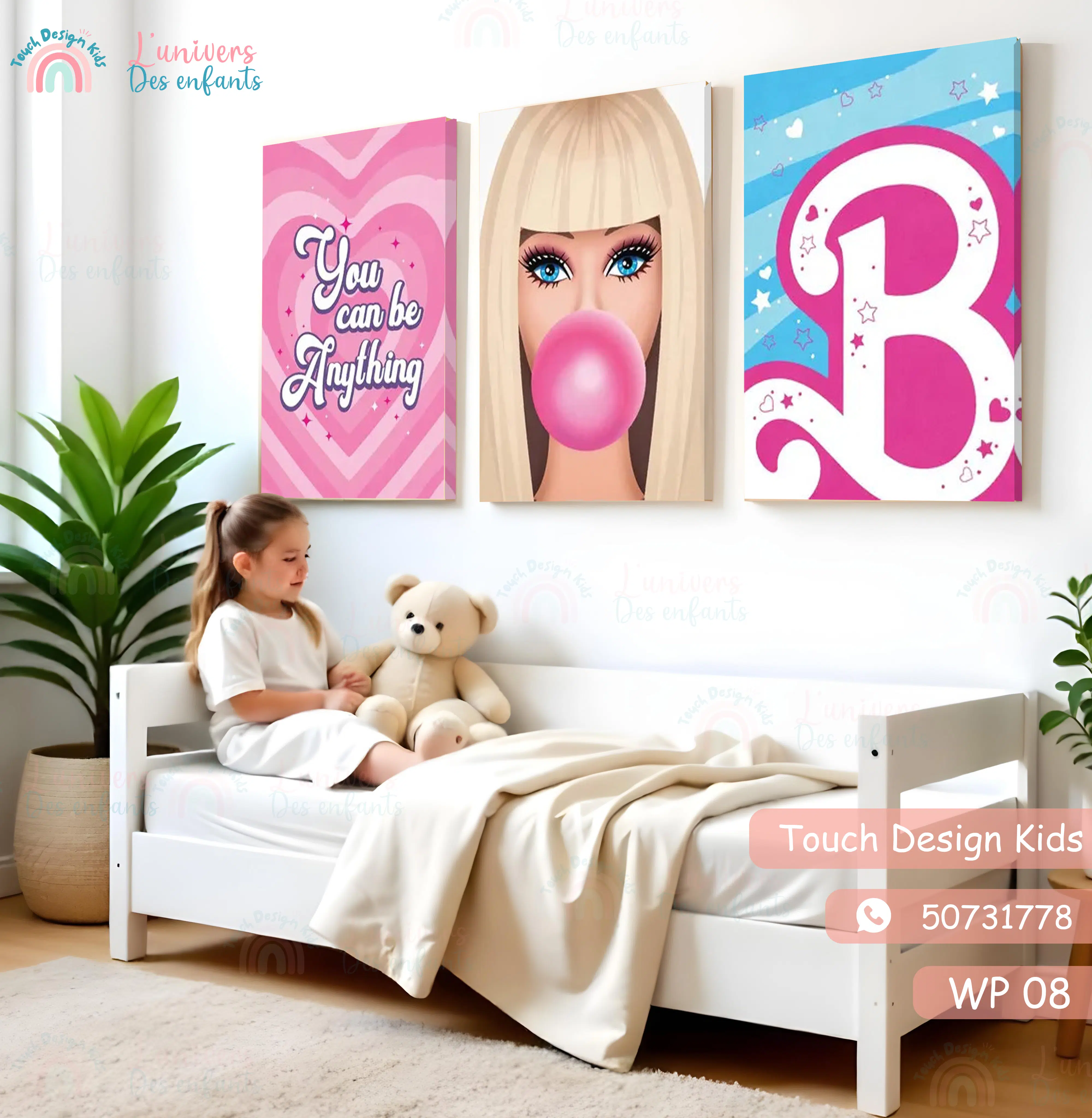 Série de 3 Tableaux en Toile - Queen of Pink